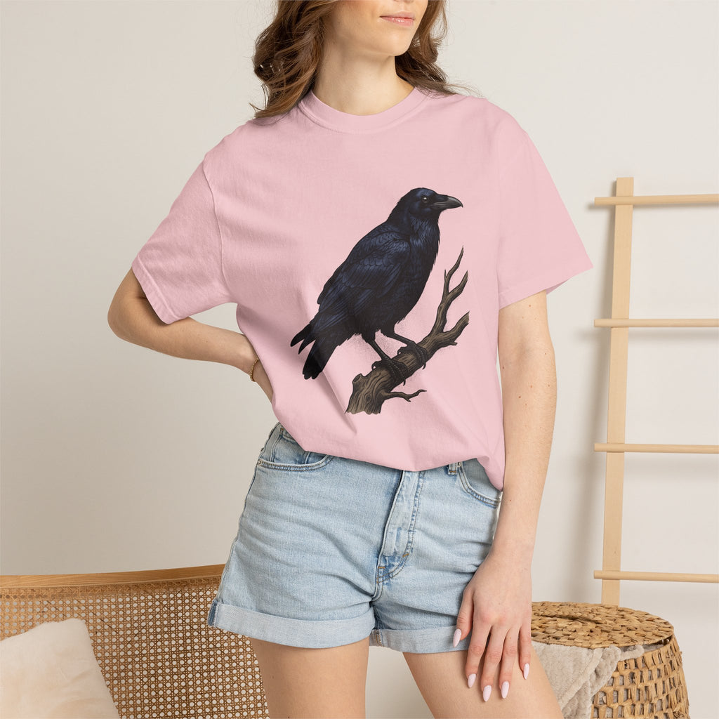 Raven Bird Shirt Halloween Nature Gift Women Gothic Tee Crow T-Shirt Horror Fan Dark Tshirt Wilderness Graphic Vintage Tree Branch Tshirt