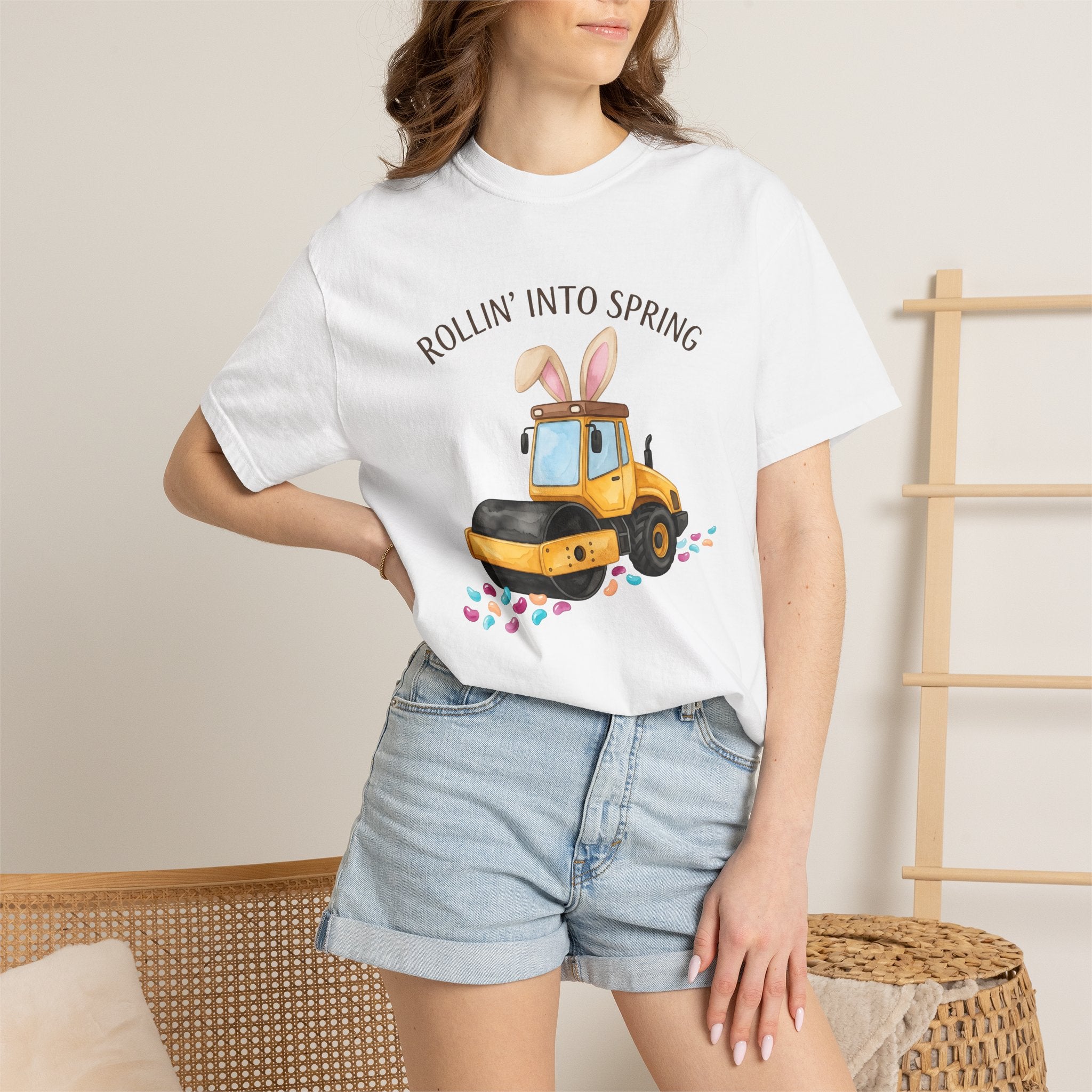 Steamroller Bunny Ears Shirt Easter Construction Gift Women Watercolor Tee Bunny Ears T-Shirt Easter Fan Watercolour Tshirt Builder Graphic