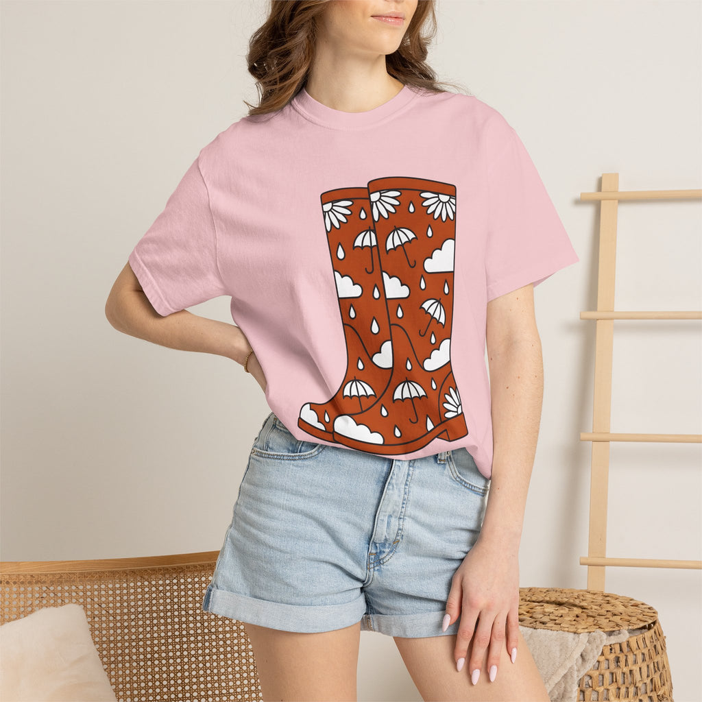 Rain Footwear Shirt Easter Nature Gift Women Fun Tee Rain Boots T-Shirt Easter Fan Rainy Day Tshirt Environmental Graphic Sleek Sunshade