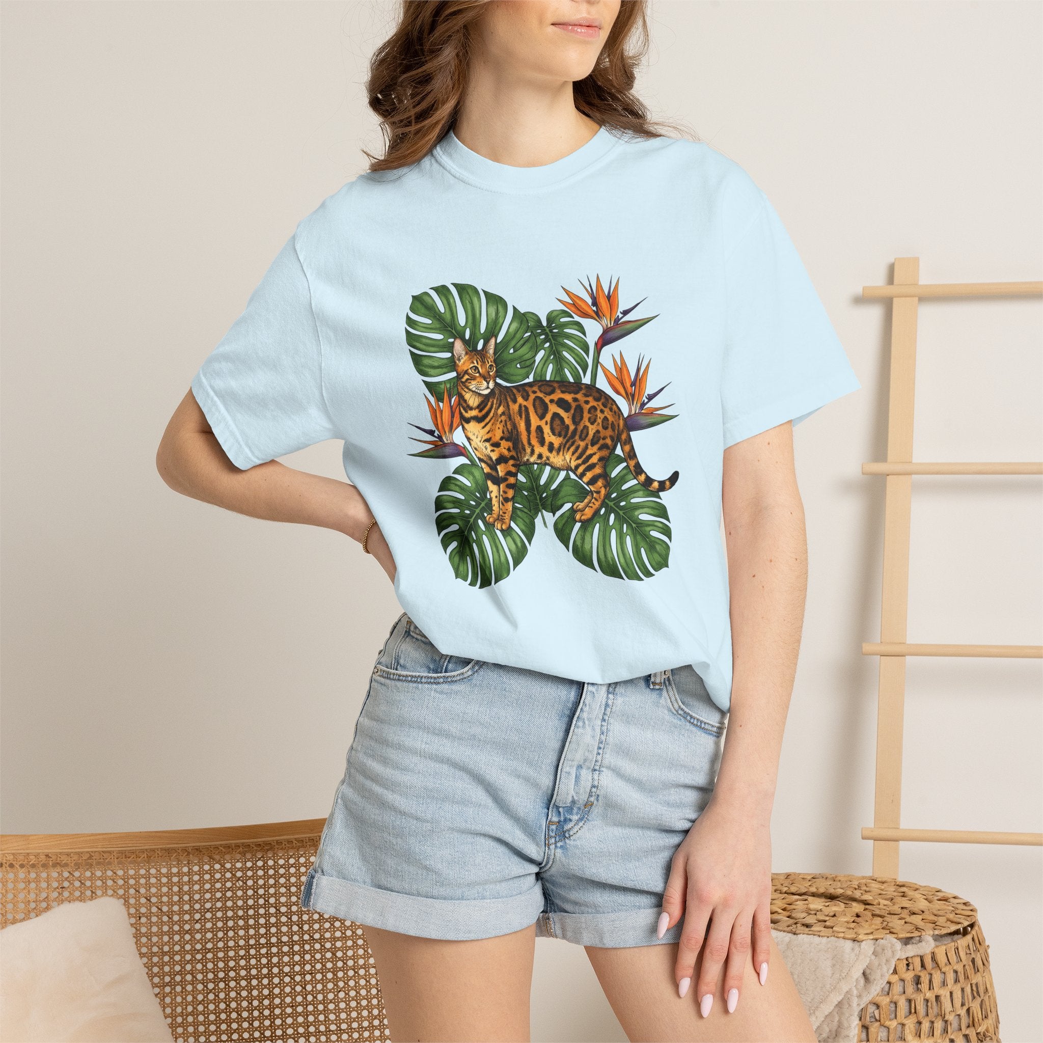 Bengal Kitten Shirt Cat Rainforest Gift Women Floral Tee Kitten T-Shirt Cat Fan Fancy Tshirt Jungle Graphic Retro Tropical Leaves Tshirt