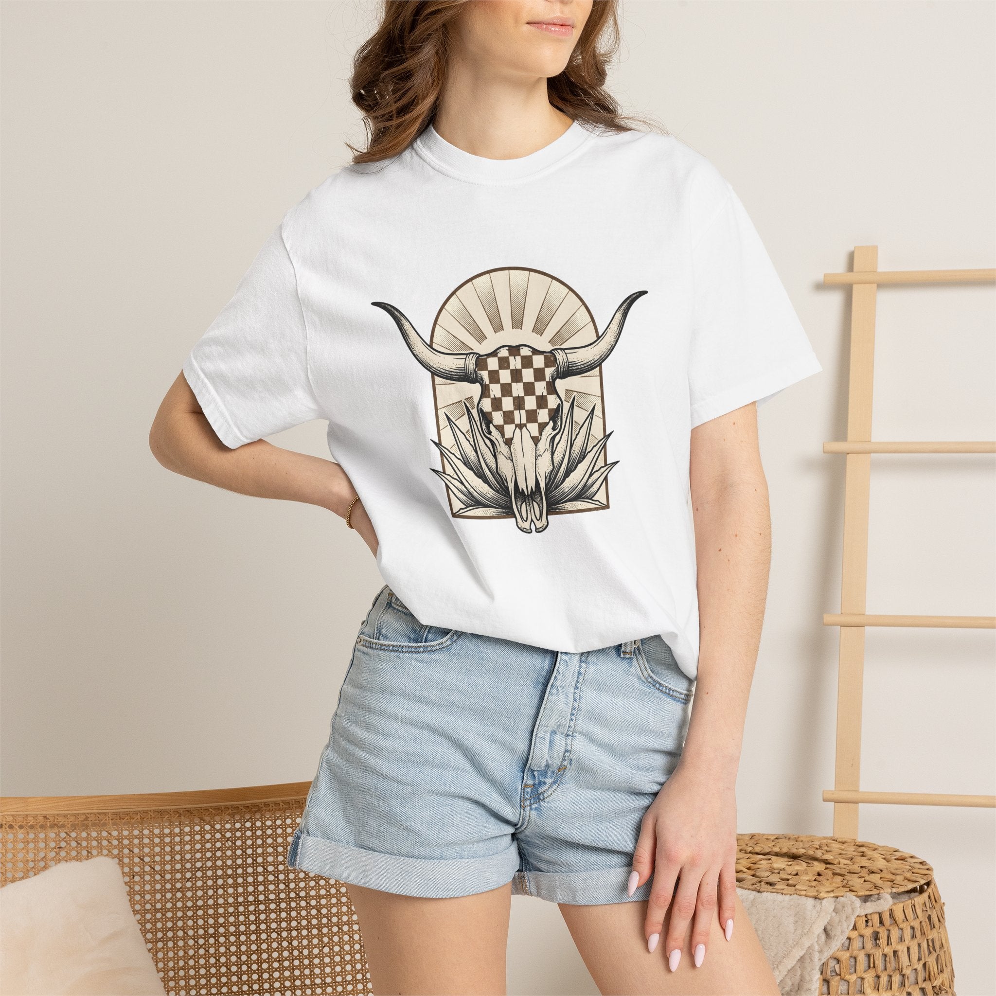 Bull Skull Shirt Cowgirl Gypsy Gift Women Country Tee Skull T-Shirt Cowboy Fan Rustic Tshirt Bohemian Graphic Rough Cactus Tshirt