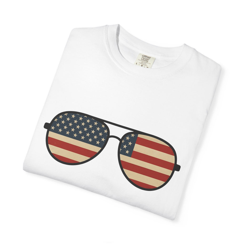 Pilot Sunglasses Shirt 4th Of July Independence Gift Women Retro Tee Shades T-Shirt Patriotic Fan Vintage Tshirt Freedom Graphic Simple Usa