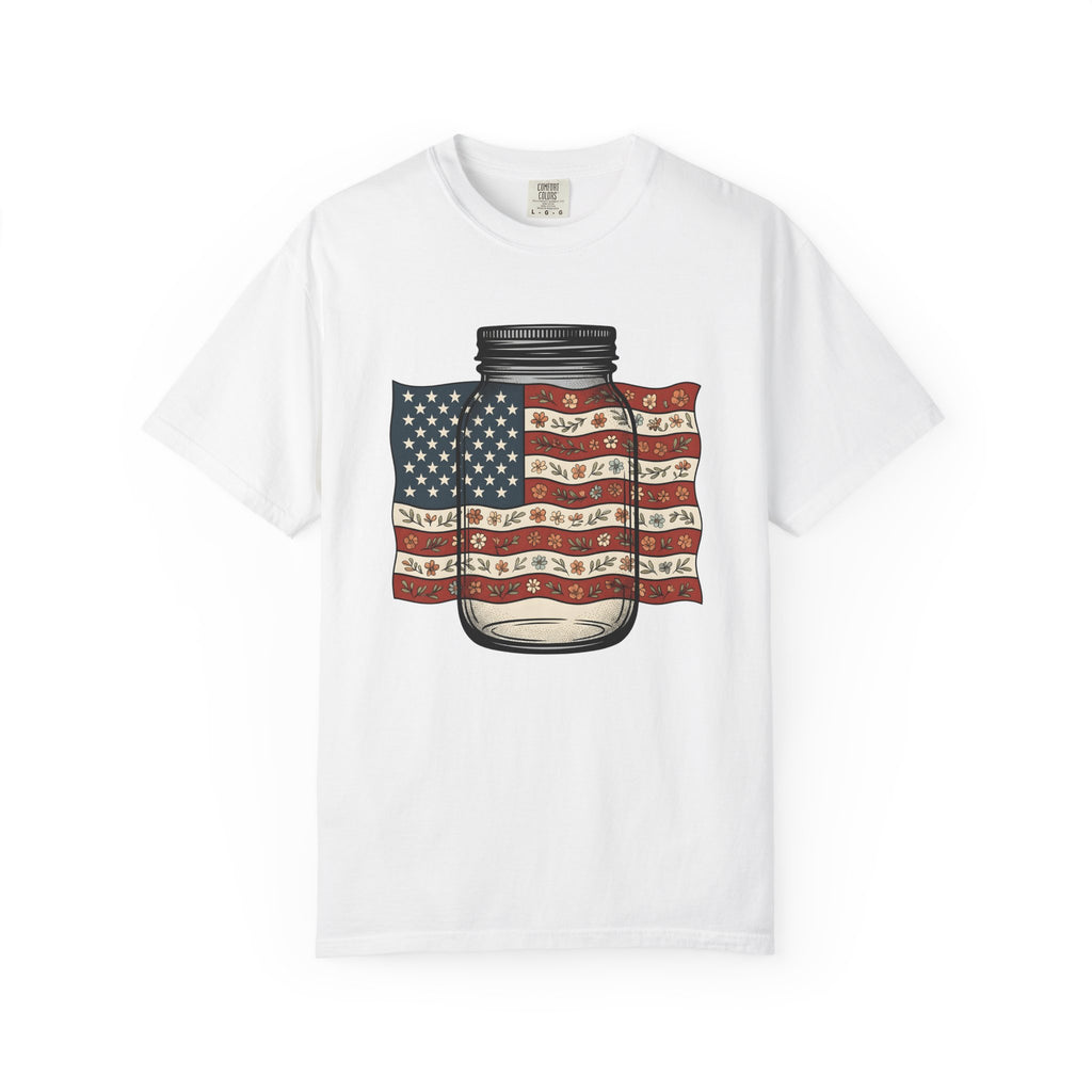 Mason Jar Flag Shirt 4th Of July Americana Gift Women Old School Tee Mason Jar T-Shirt Patriot Fan Vintage Tshirt Patriotic Graphic Outline