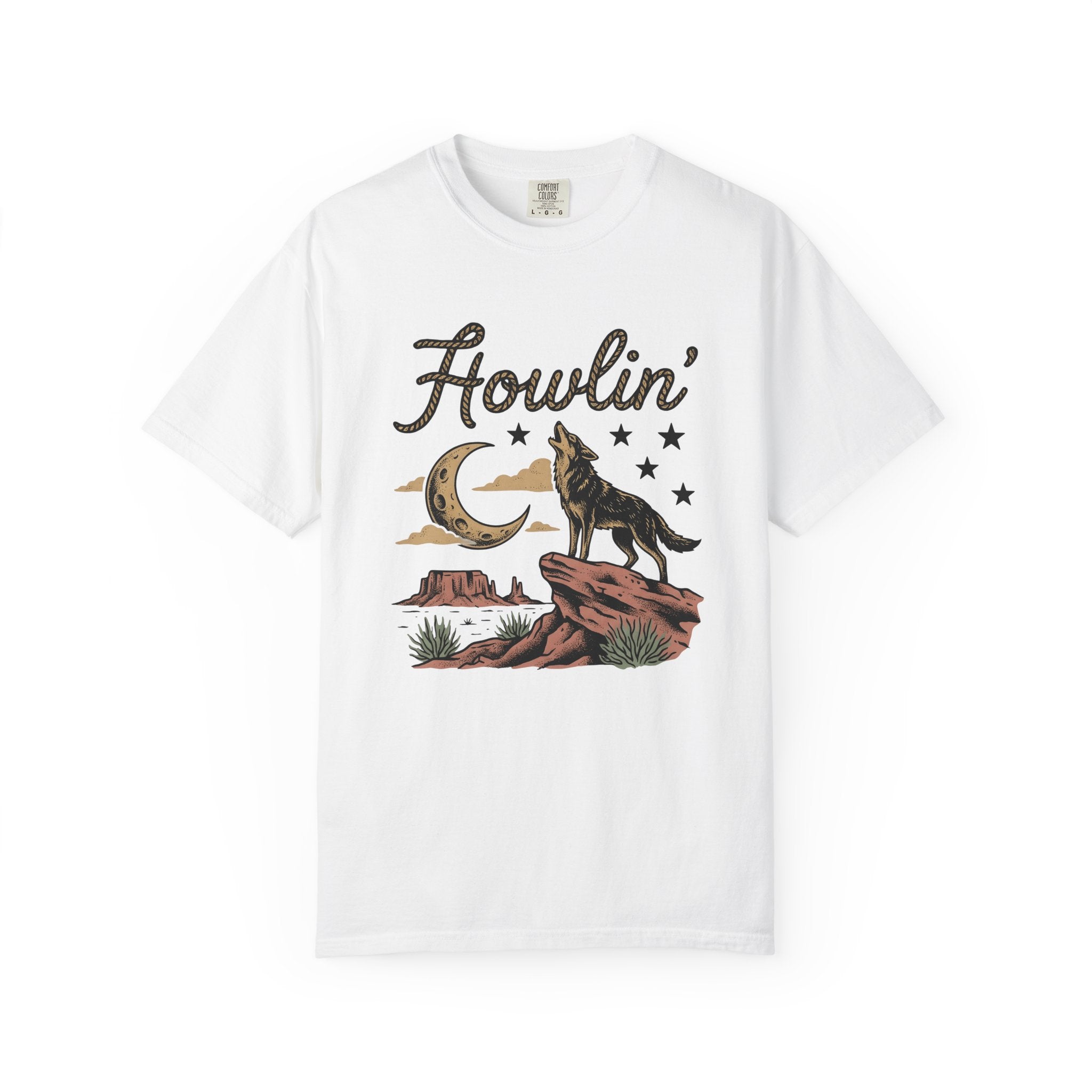 Wolf Howling Shirt Cowgirl Cowboy Gift Women Retro Tee Wolf T-Shirt Rodeo Fan Vintage Tshirt Cowboy Graphic Throwback Moon Phase Tshirt