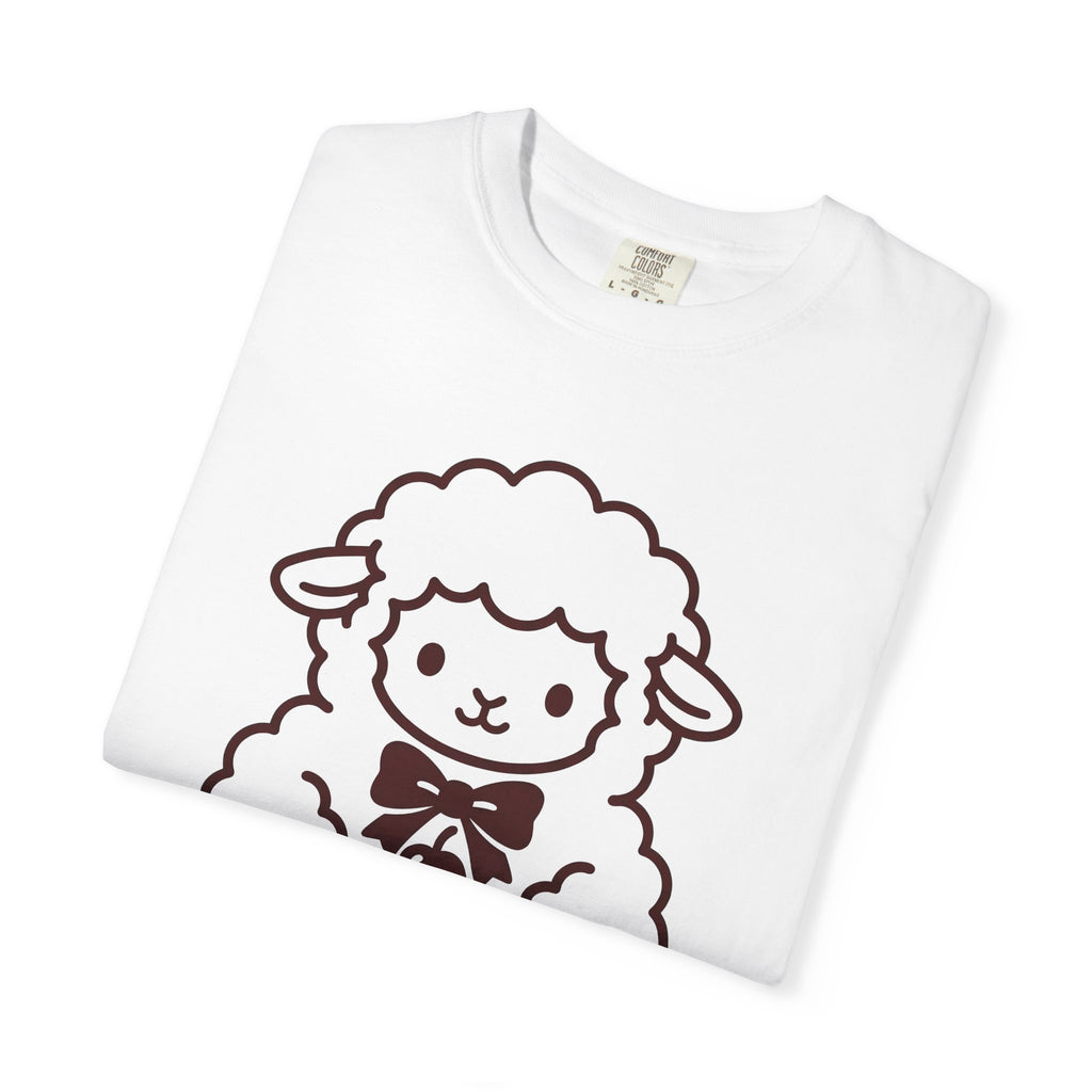 Lamb Dessert Shirt Cute Critter Gift Women Comic Tee Pastry T-Shirt Kawaii Fan Cartoon Tshirt Creature Graphic Sleek Knot Tshirt