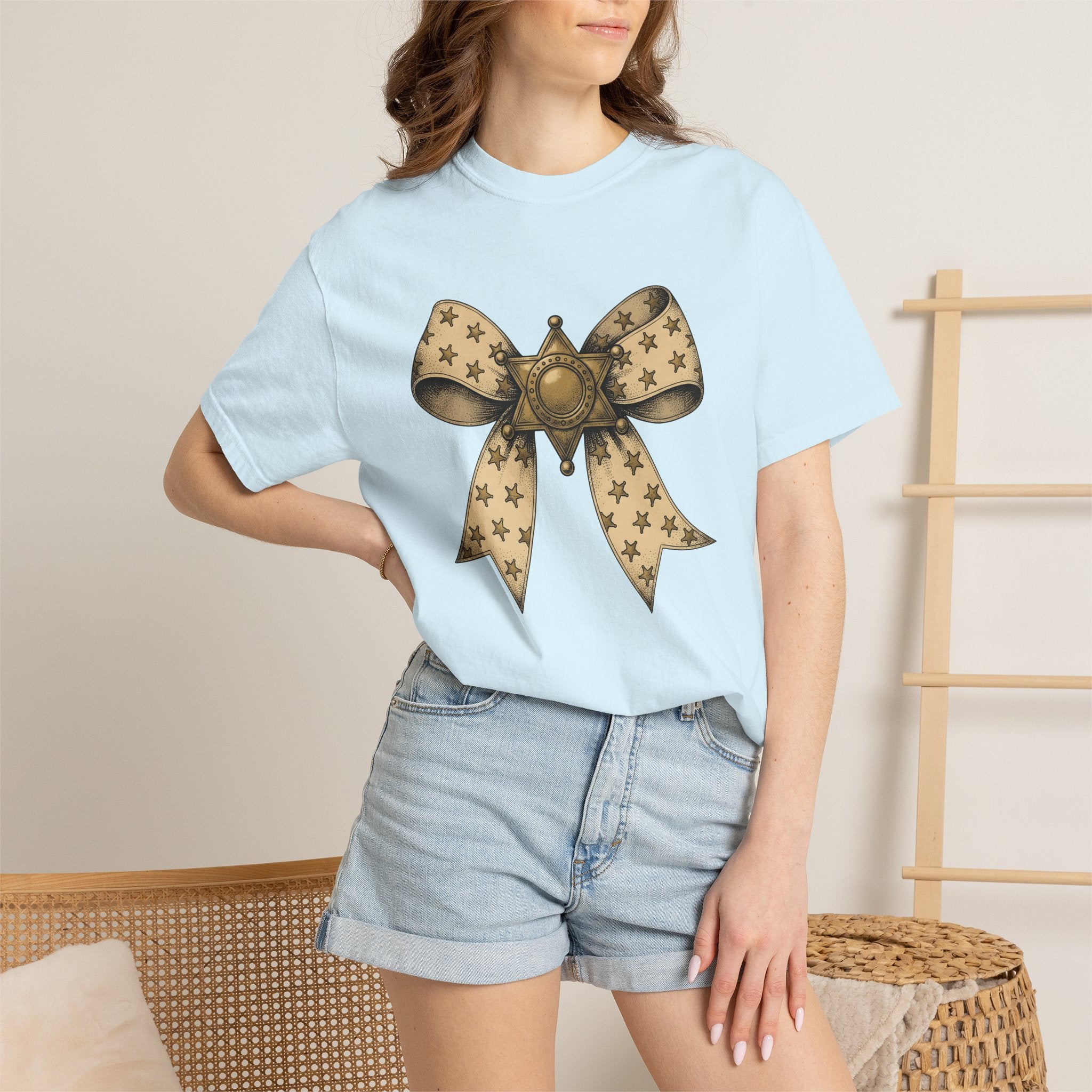 Marshal Star Bow Shirt Cowgirl Western Show Gift Women Sketch Tee Star Bow T-Shirt Rodeo Fan Drawing Graphic Folk Star Symbol Tshirt