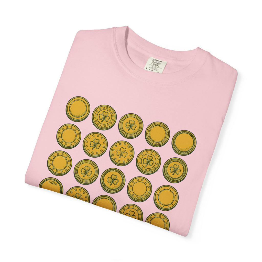 Gold Coins Shirt St Patrick's Day Luck Gift Women Doodle Tee Treasure T-Shirt St Patricks Fan Handdrawn Tshirt Fortune Graphic Vintage
