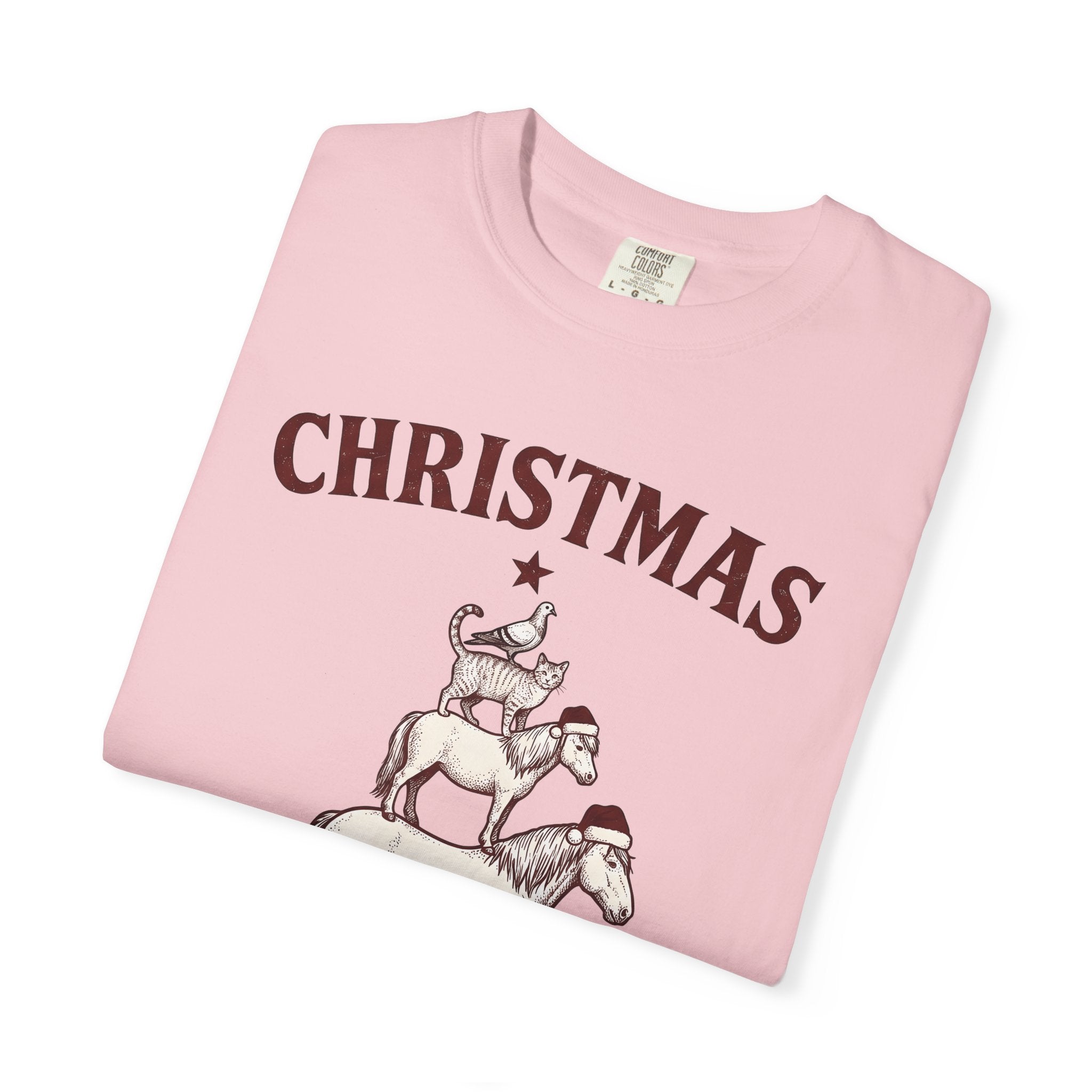 Horse Pile Shirt Christmas Pet Gift Women Rustic Tee Horses T-Shirt Christmas Fan Equine Tshirt Animal Graphic Retro Christmas Hat Tshirt
