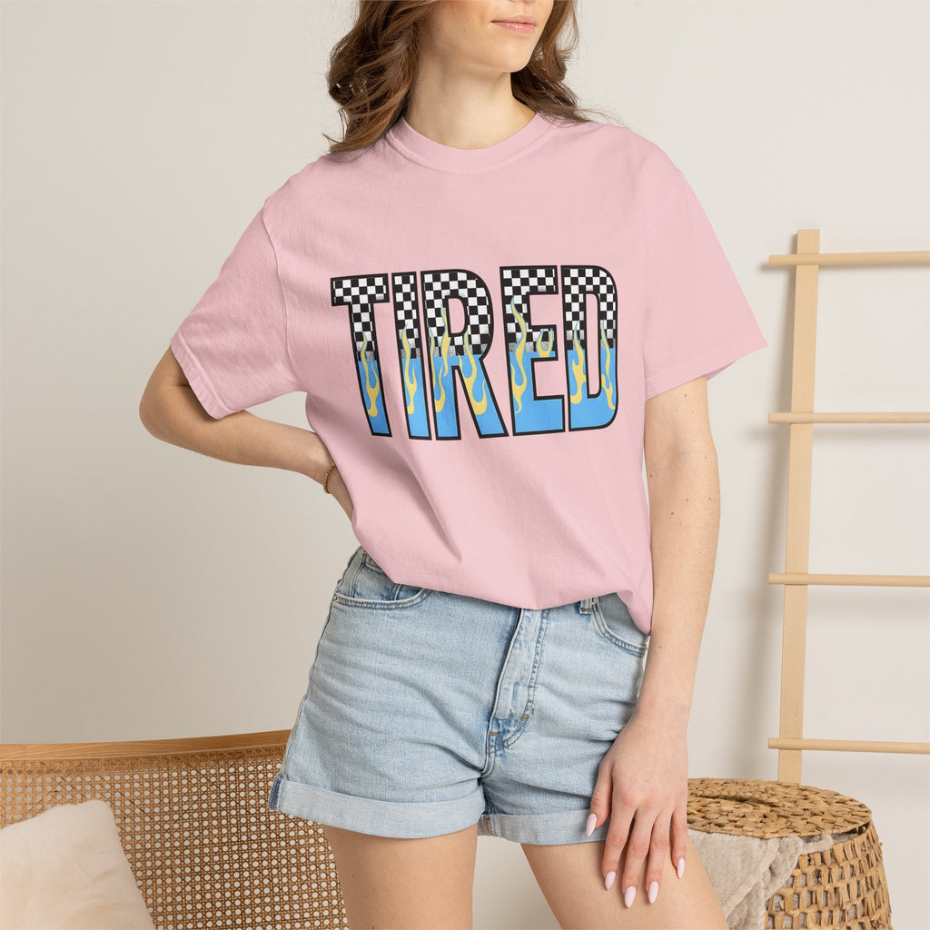 Checkered Fire Lettering Shirt Moms Comedy Gift Women Strong Tee Plaid Flame T-Shirt Motherhood Fan Bold Tshirt Humor Graphic Old Fashioned