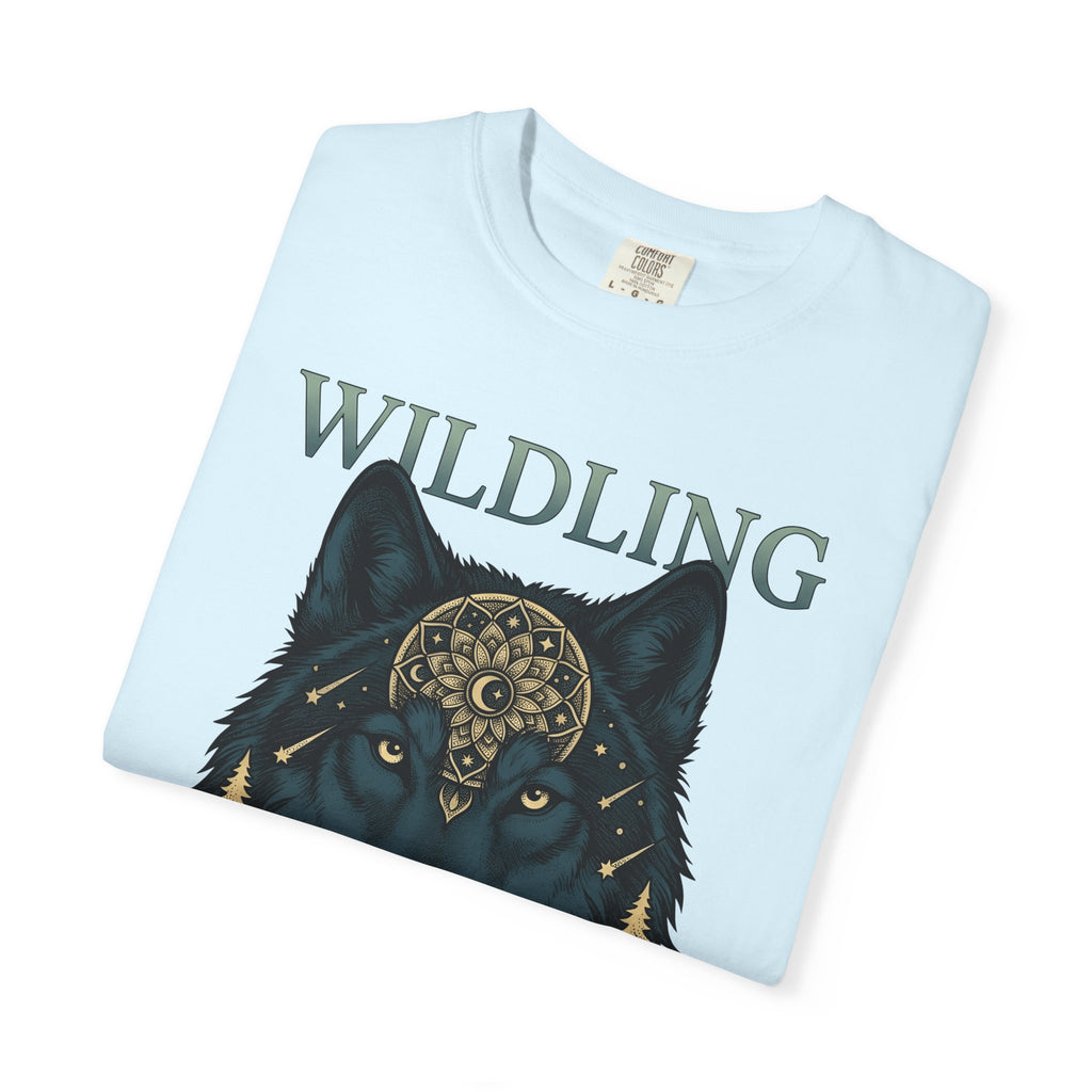 Wolf Pattern Shirt Boho Chic Fauna Gift Women Tribal Tee Wolf T-Shirt Bohemian Fan Primitive Tshirt Wildlife Graphic Classic Fir Trees