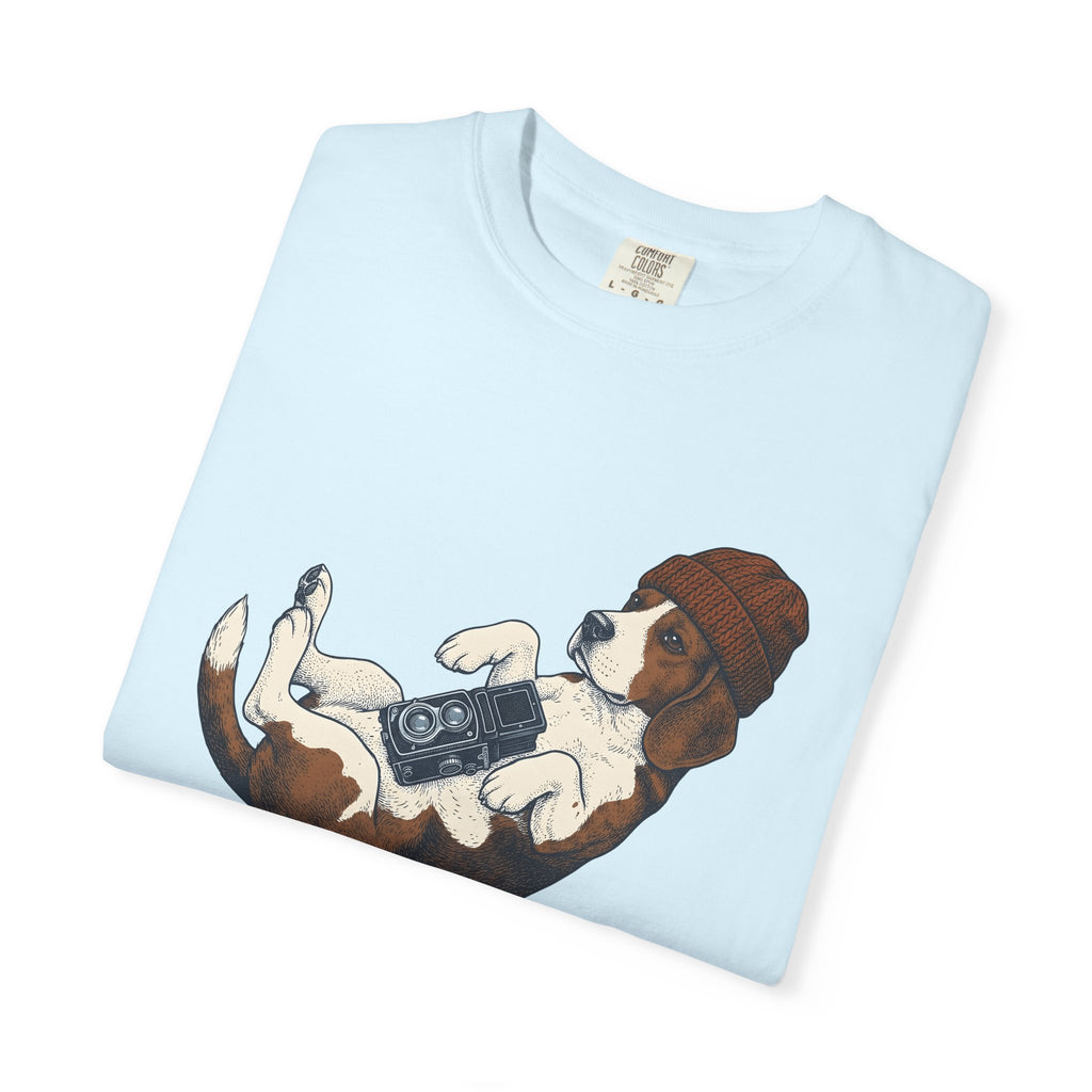 Beagle Puppy Shirt Dog Camera Gear Gift Women Sketch Tee Puppy T-Shirt Dog Fan Hound Tshirt Photography Graphic Retro Photo Camera Tshirt