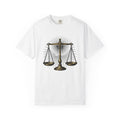 Justice Scales Shirt Justice Lawyer Gift Women Vintage Tee Scale T-Shirt Law Enthusiast Distressed Tshirt Attorney Graphic Retro Sunburst
