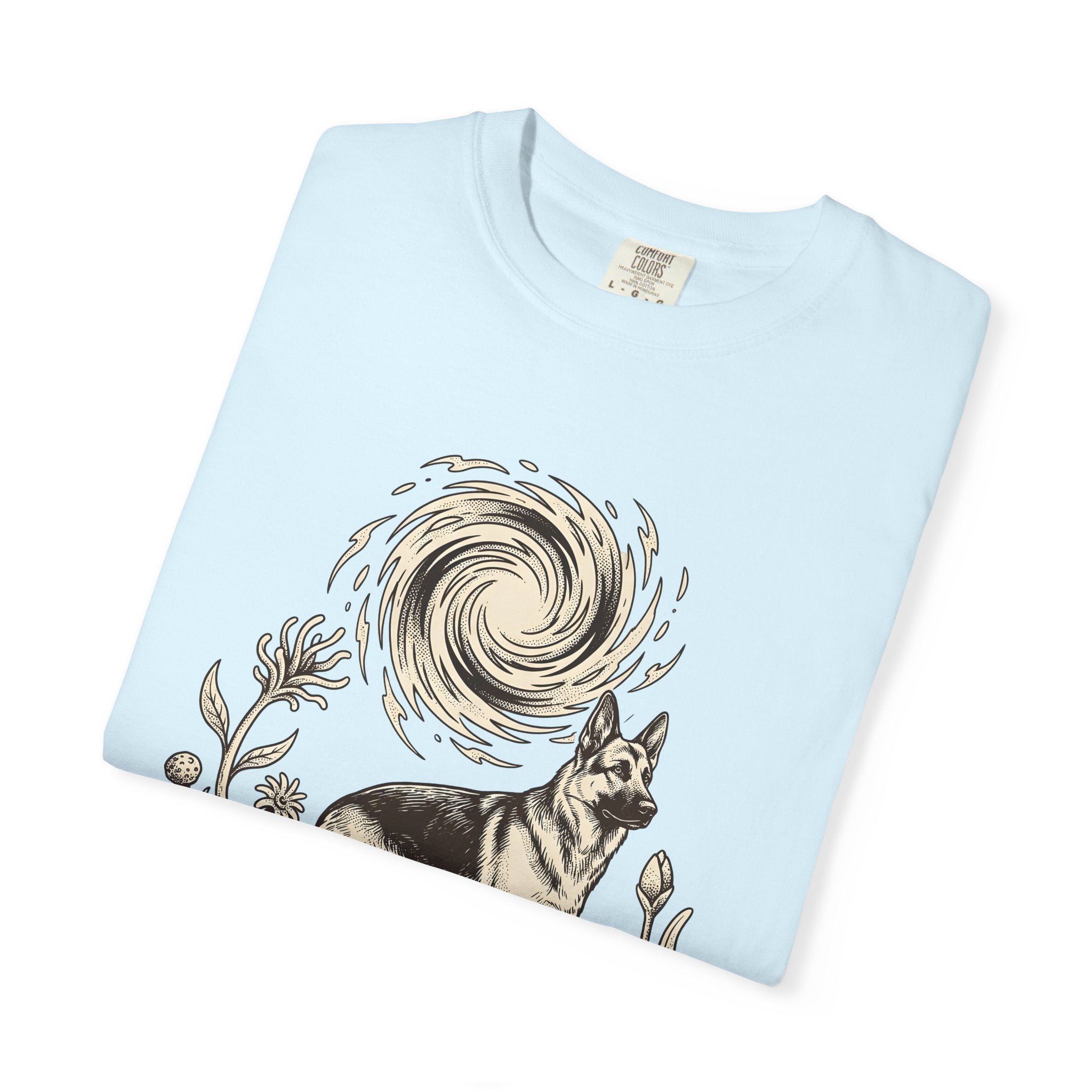 German Shepherd Puppy Shirt Dog Fauna Gift Women Cartoon Tee Alsatian T-Shirt Dog Fan Cartoony Tshirt Wildlife Graphic Hand Drawn Botanical