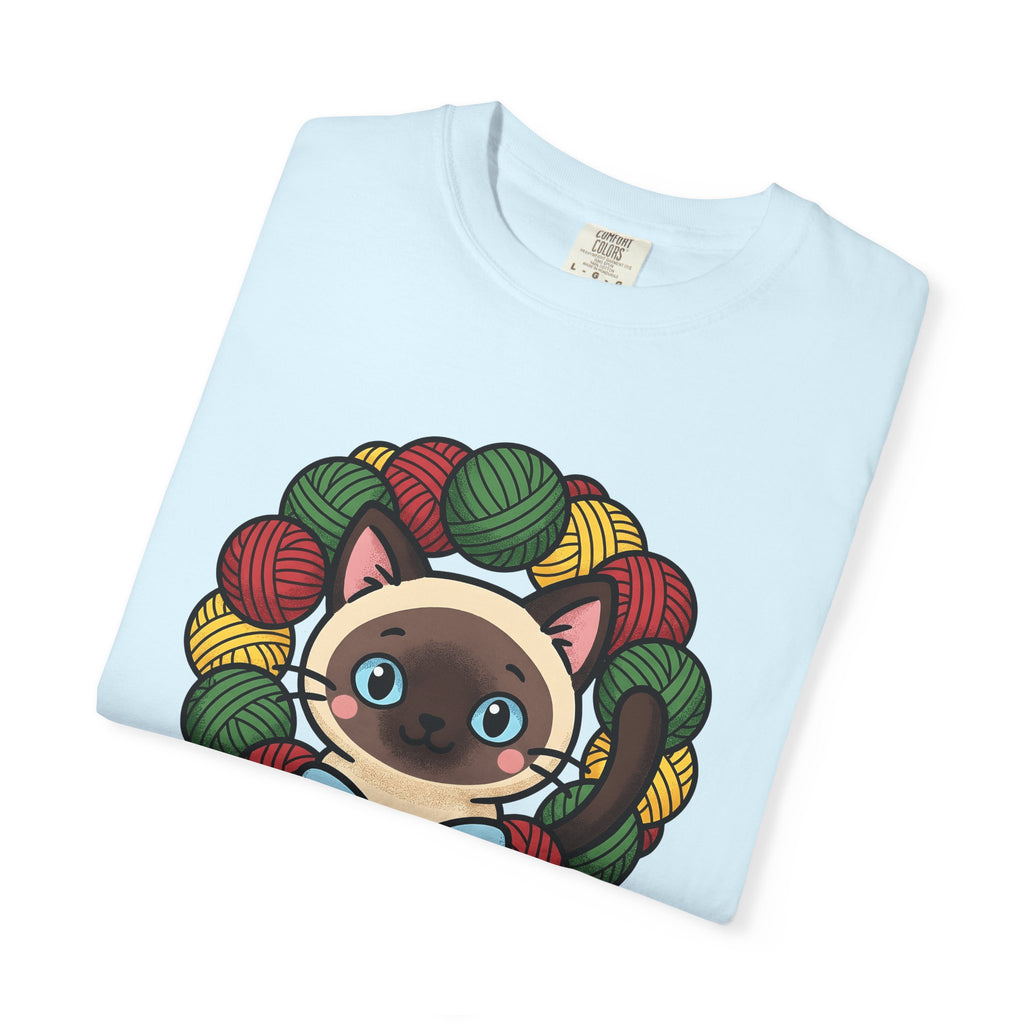 Siamese Kitten Shirt Cat Christmas Gift Women Chibi Tee Kitten T-Shirt Cat Fan Cartoon Tshirt Winter Graphic Comic Yarn Ring Tshirt