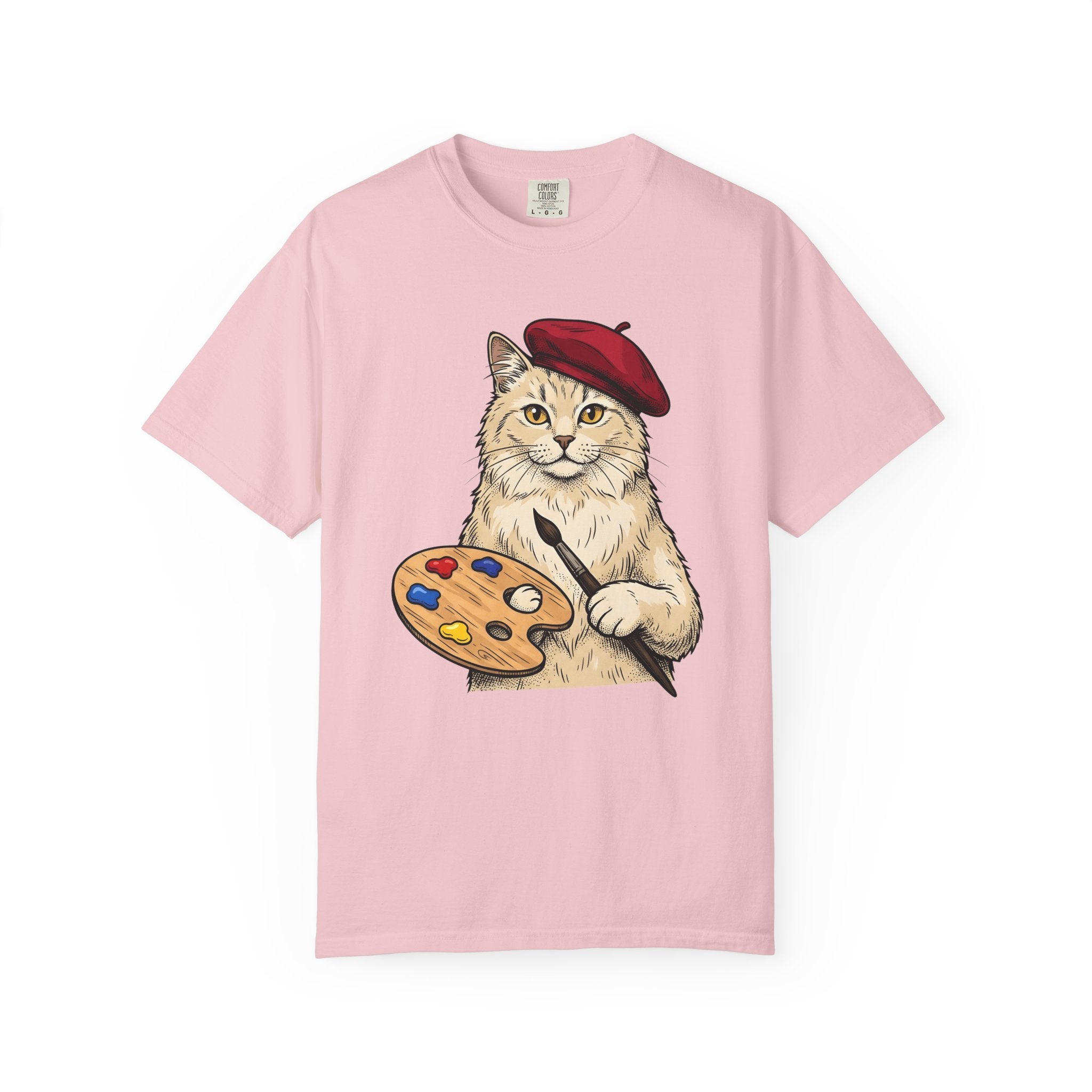Art Cat Shirt Cat Drawing Gift Women Cartoon Tee Kitty T-Shirt Feline Fan Comic Tshirt Sketch Graphic Traditional Paint Tray Tshirt