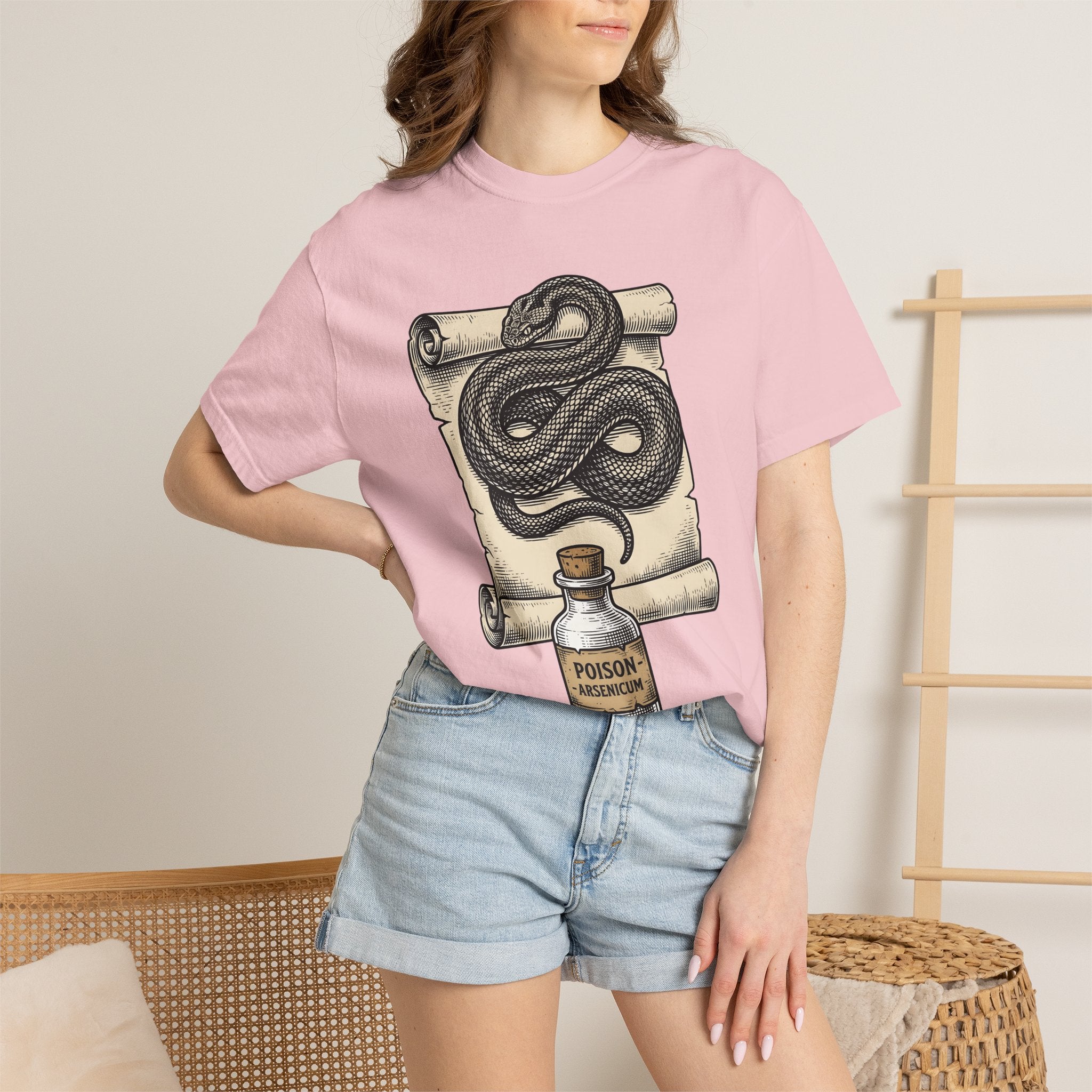 Snake Scroll Shirt Gothic Occult Gift Women Vintage Tee Serpent T-Shirt Dark Fan Retro Tshirt Mystic Graphic Hand Drawn Poison Bottle Tshirt
