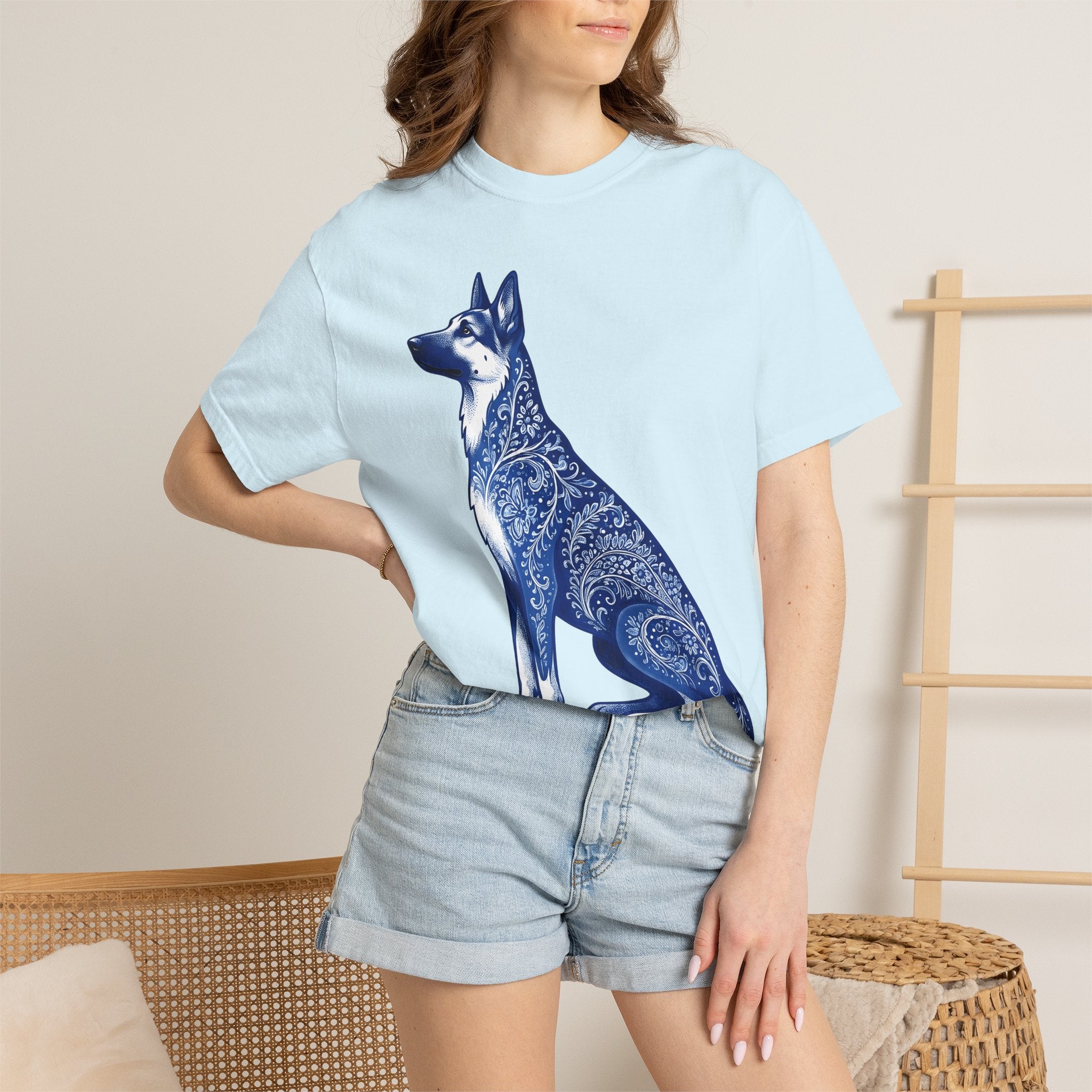German Shepherd Shirt Dog Animal Gift Women Boho Tee Alsatian T-Shirt Dog Fan Canine Tshirt Creature Graphic Vintage Floral Tshirt