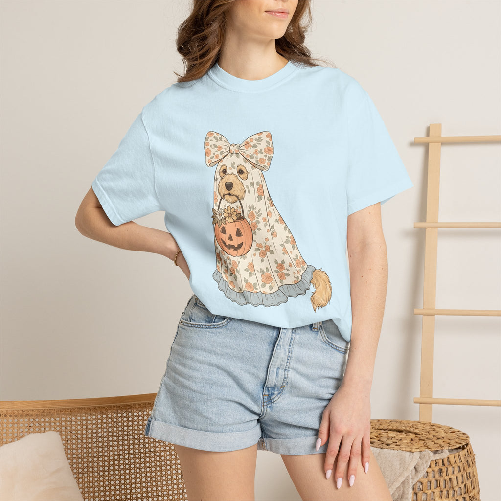 Dog Ghost Shirt Halloween Dog Gift Women Whimsical Tee Specter T-Shirt Halloween Fan Ghostly Tshirt Canine Graphic Vintage Pumpkin Tshirt