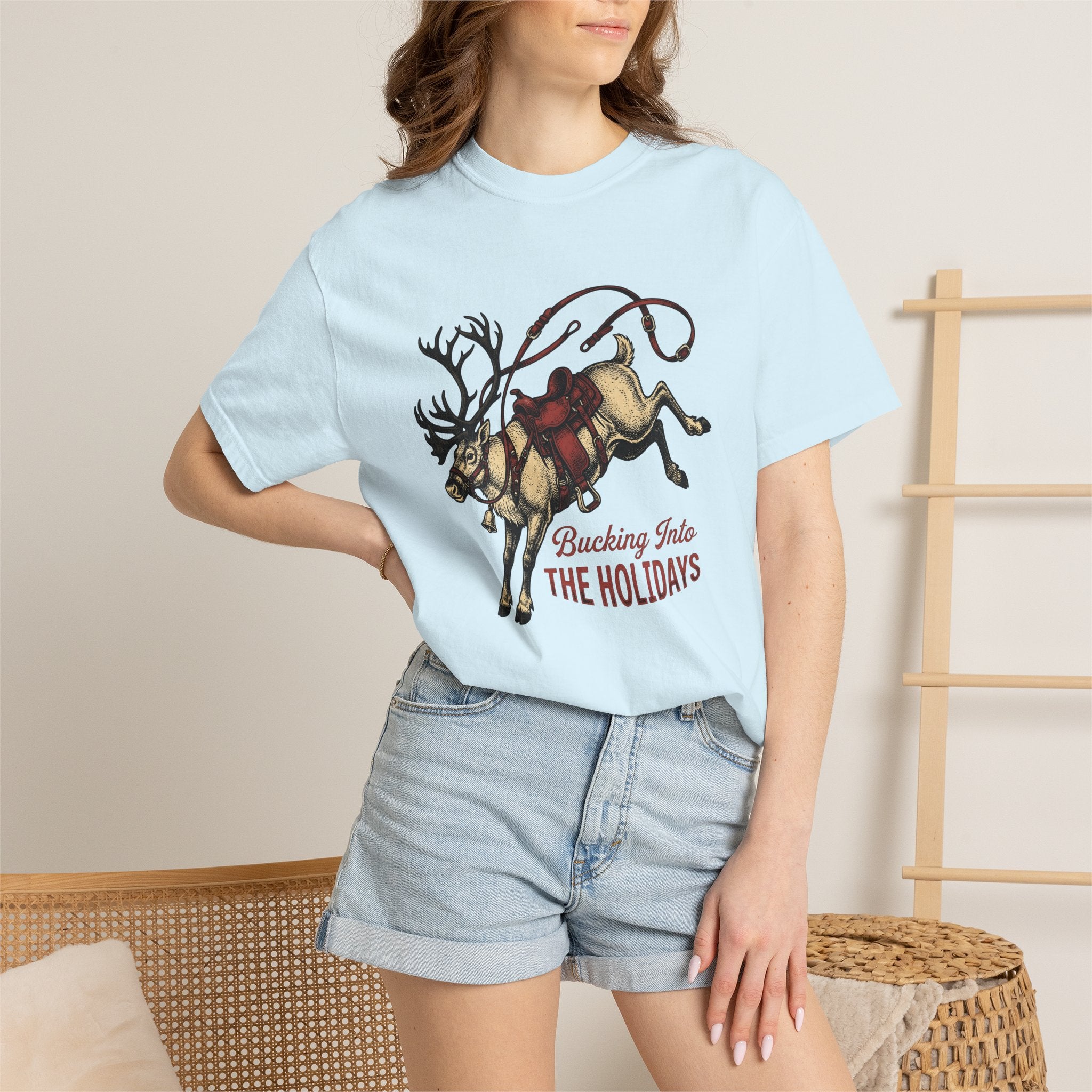 Reindeer Saddle Shirt Christmas Western Gift Women Vintage Tee Reindeer Saddle T-Shirt Xmas Fan Retro Tshirt Cowboy Graphic Hand Drawn Lasso