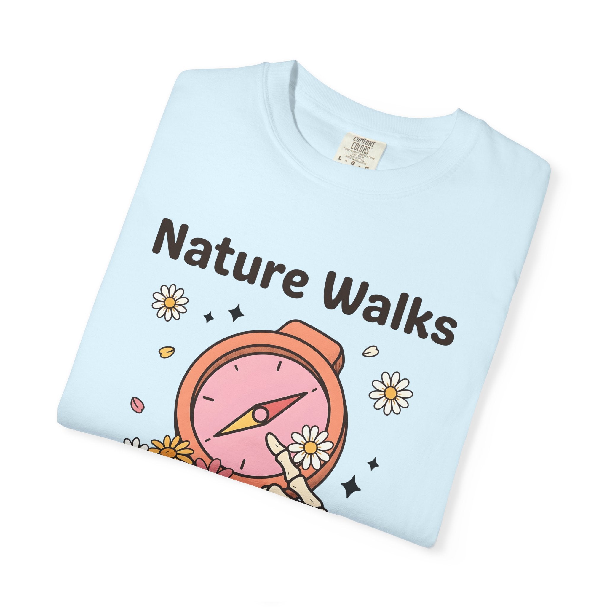 Compass Skeleton Hand Shirt Hiking Floral Gift Women Cartoon Tee Navigation T-Shirt Trekker Enthusiast Illustration Graphic Retro Daisies
