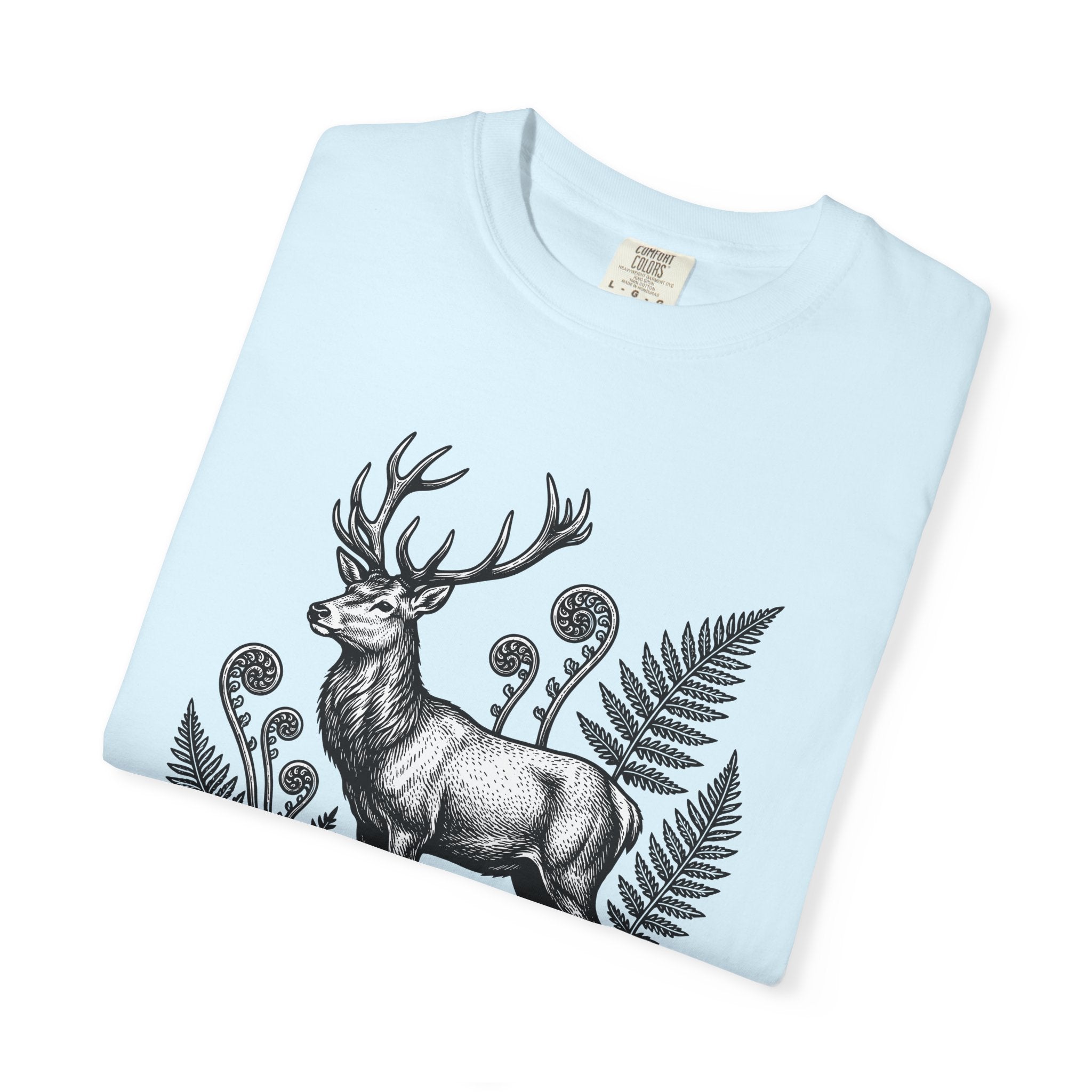 Stag Forest Shirt Nature Animal Gift Women Hand Drawn Tee Deer T-Shirt Wildlife Enthusiast Illustrated Graphic Deer Design Vintage Mushrooms