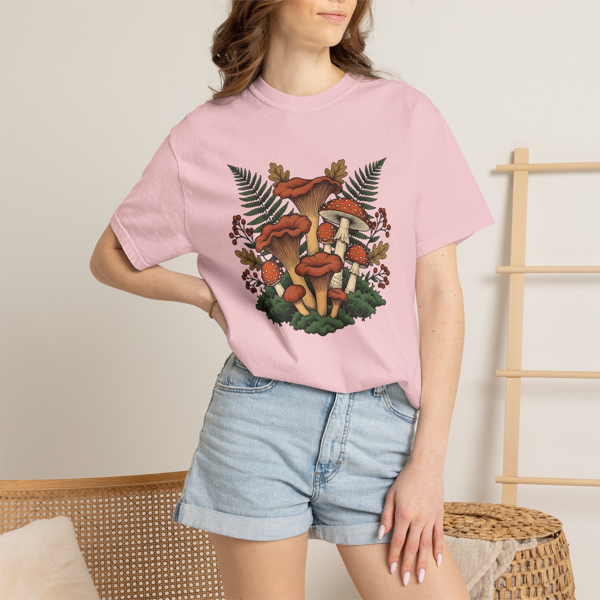Woodland Fungus Shirt Botanical Ecosystem Gift Women Illustrated Tee Mushroom T-Shirt Botany Enthusiast Drawing Tshirt Environment Graphic