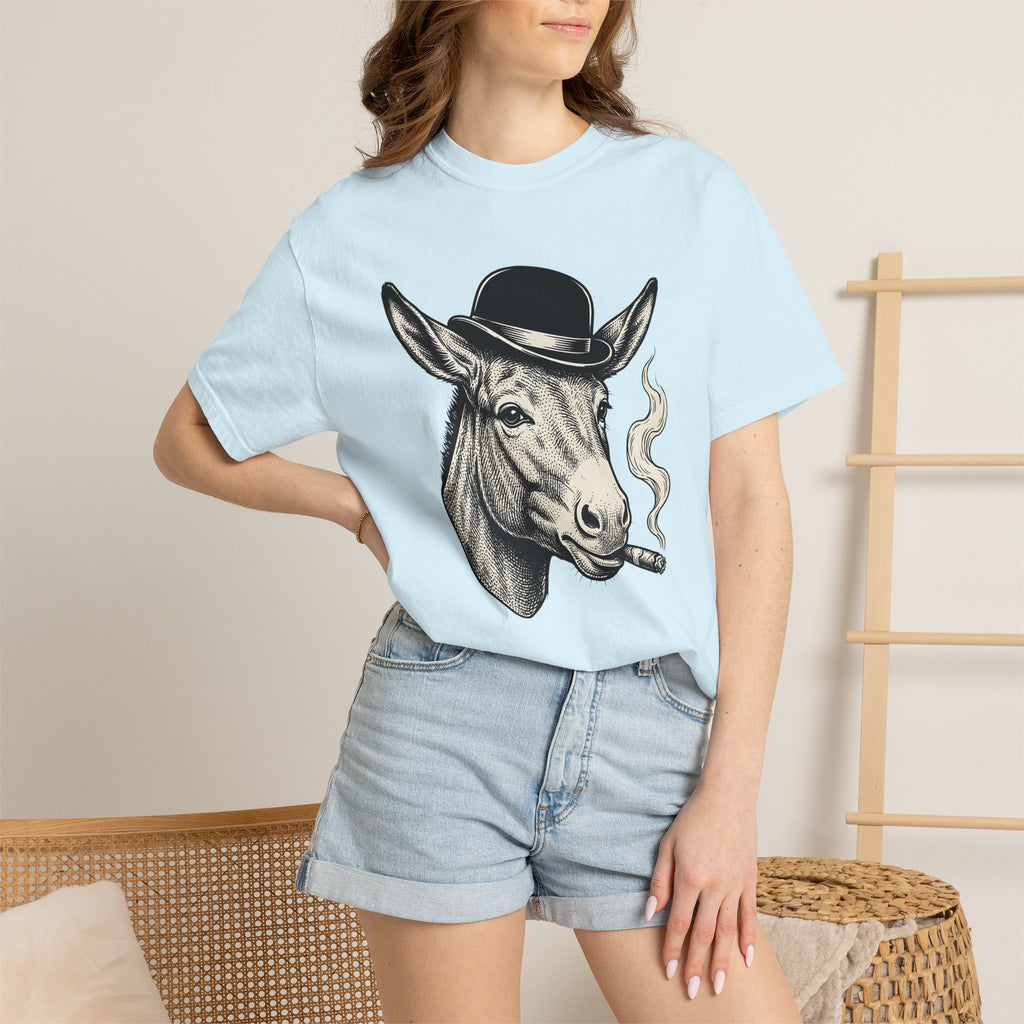Donkey Hat Shirt Animal Humor Gift Women Vintage Tee Burro T-Shirt Pet Fan Retro Tshirt Funny Graphic Hand Drawn Cigar Tshirt