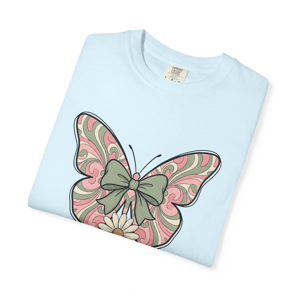 Butterfly Ribbon Shirt Easter Garden Gift Women Soft Colors Tee Bow T-Shirt Spring Fan Pastel Tshirt Yard Graphic Retro Flower Tshirt