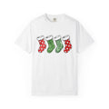 Christmas Stockings Shirt Christmas Holiday Gift Women Watercolor Tee Stocking T-Shirt Xmas Fan Watercolour Tshirt Seasonal Graphic Sketch