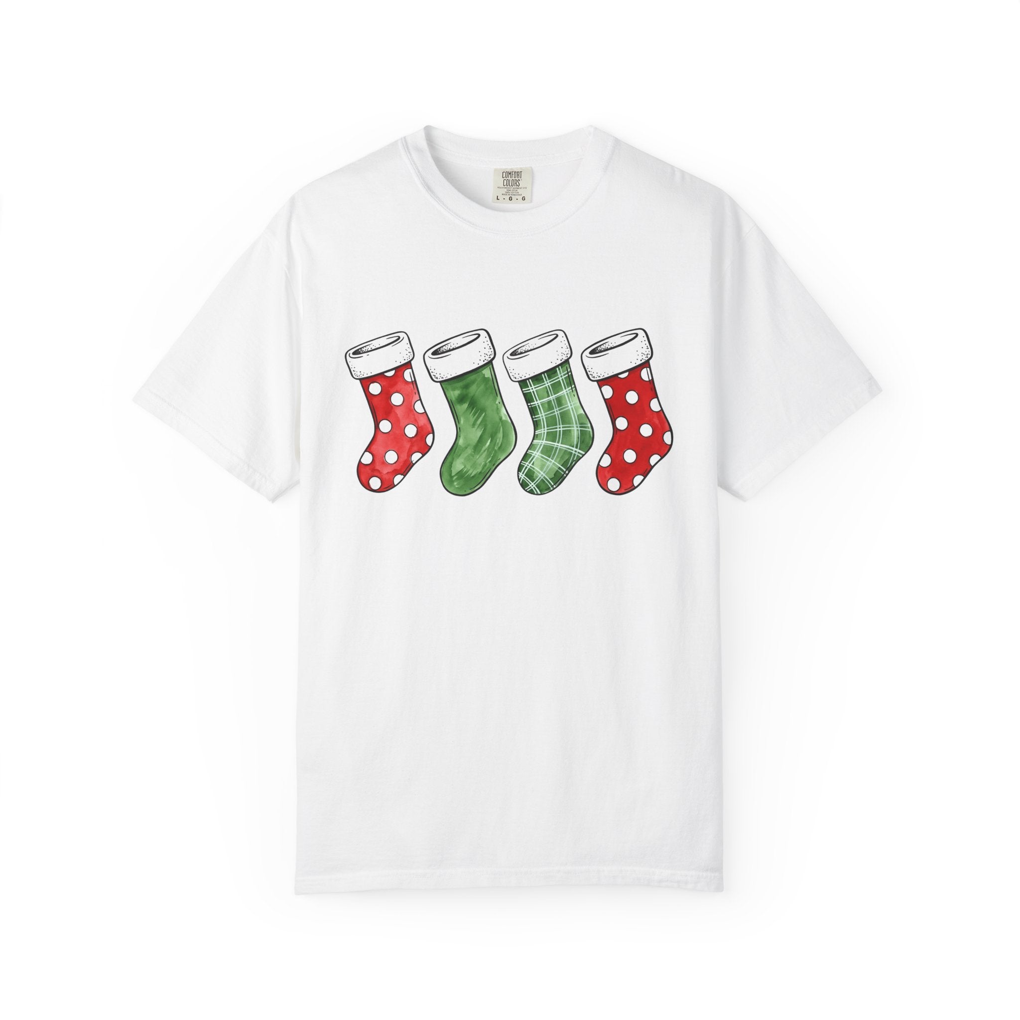 Christmas Stockings Shirt Christmas Holiday Gift Women Watercolor Tee Stocking T-Shirt Xmas Fan Watercolour Tshirt Seasonal Graphic Sketch