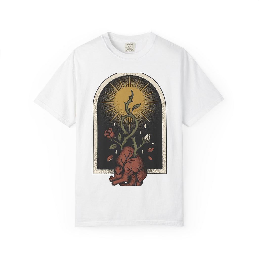 Heart Flower Shirt Holiday Spooky Gift Women Traditional Tee Floral T-Shirt Vacation Fan Folk Tshirt Horror Graphic Retro Sunburst Tshirt