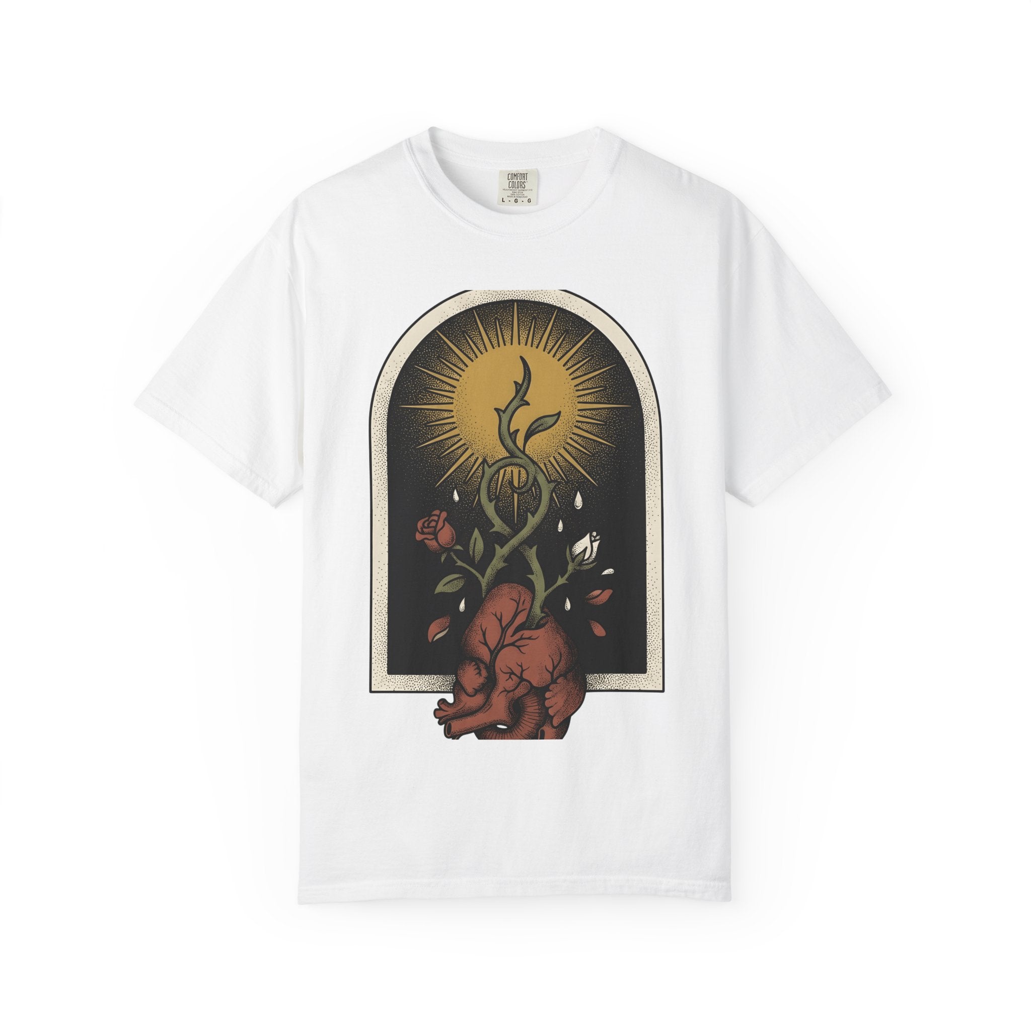 Heart Flower Shirt Holiday Spooky Gift Women Traditional Tee Floral T-Shirt Vacation Fan Folk Tshirt Horror Graphic Retro Sunburst Tshirt