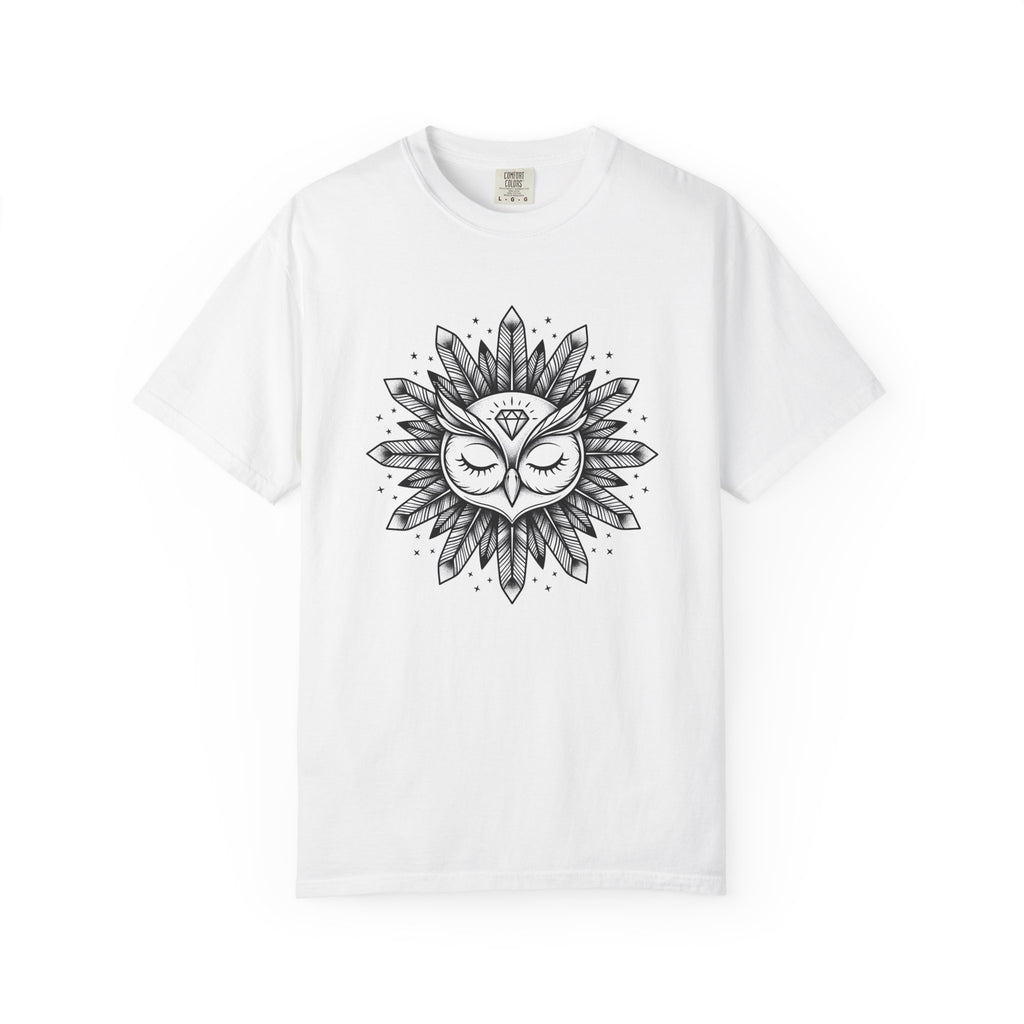 Owl Mandala Shirt Boho Animal Gift Women Boho Tee Owl T-Shirt Hippie Fan Bohemian Tshirt Wildlife Graphic Line Art Feathers Tshirt