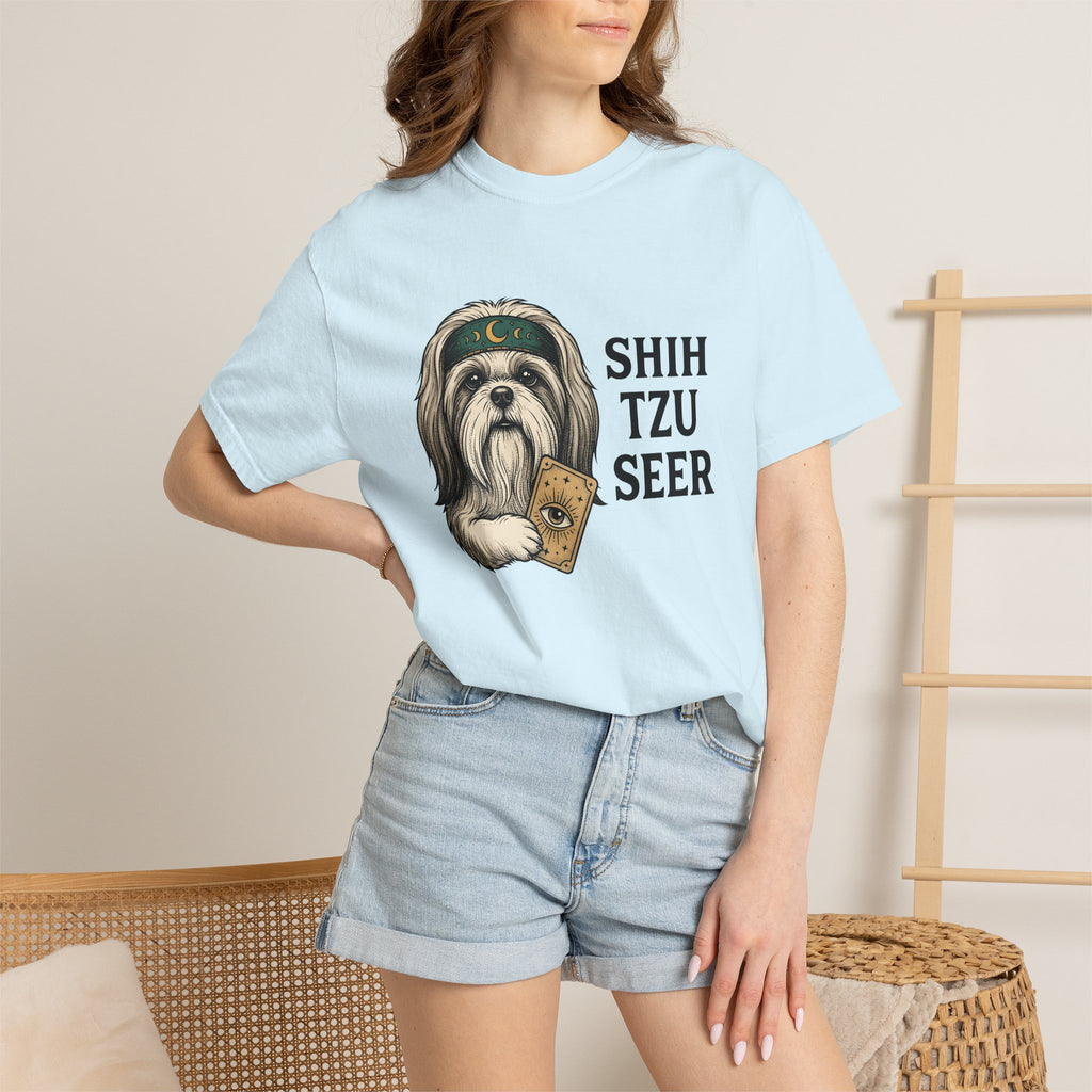 Shih Tzu Shirt Dog Spiritual Gift Women Old School Tee Dog T-Shirt Dog Fan Puppy Tshirt Mystical Graphic Cartoon Divination Card Tshirt