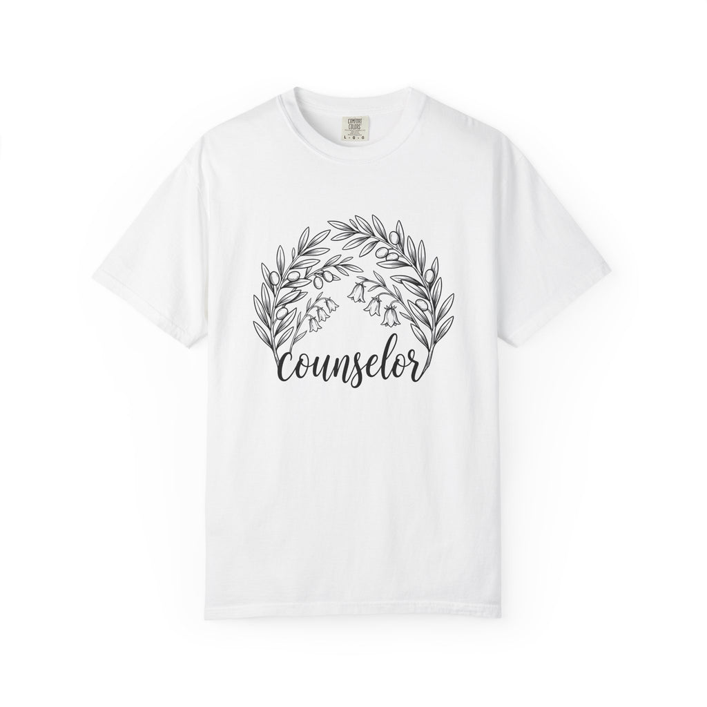 Botanical Wreath Shirt Counselor Floral Gift Women Hand Drawn Tee Wreath T-Shirt Therapist Enthusiast Illustrated Tshirt Floral Graphic