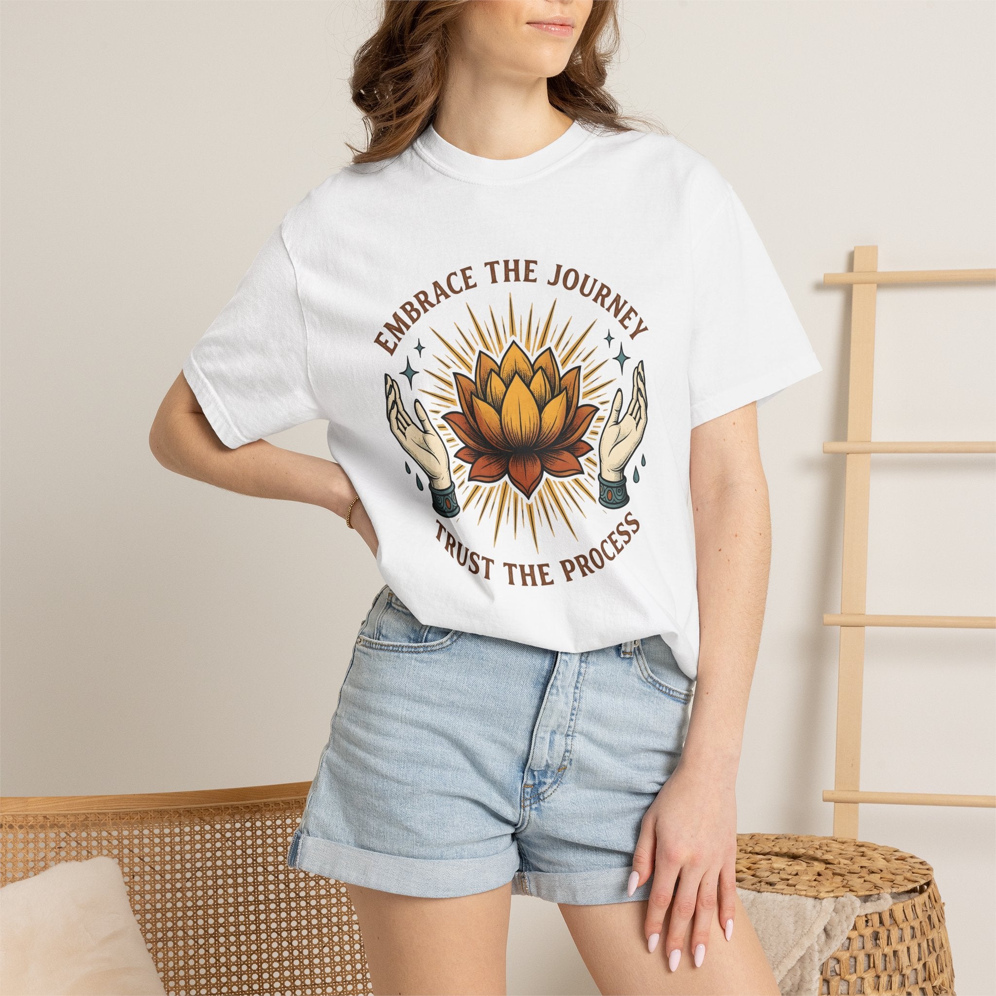 Lotus Bloom Shirt Boho Chic Mindfulness Gift Women Zen Tee Waterlily T-Shirt Hippie Fan Spiritual Tshirt Meditation Graphic Classic Hand