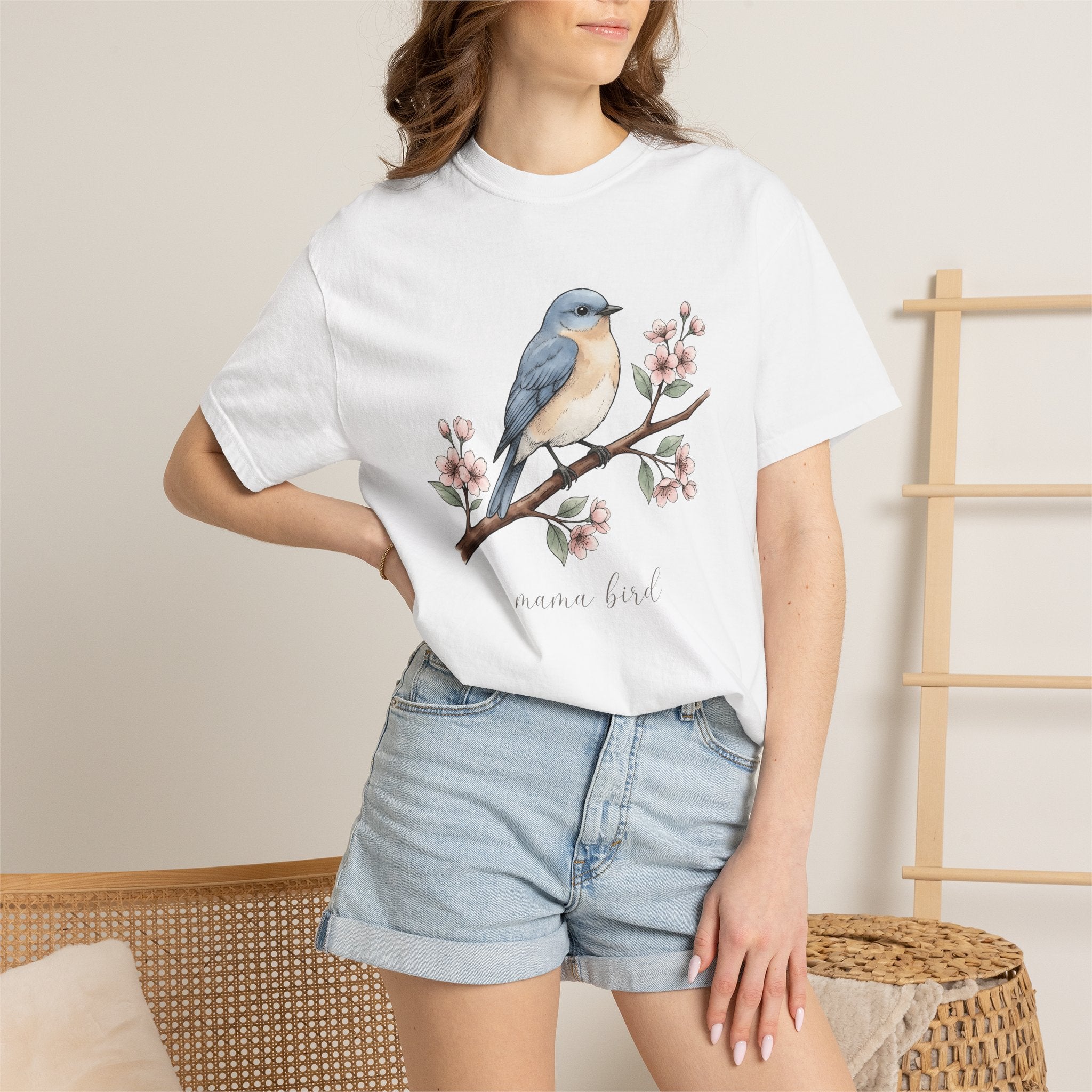 Bluebird Bloom Shirt Boho Chic Wildlife Gift Women Line Art Tee Bluebird T-Shirt Bohemian Fan Illustration Graphic Tshirt Ink Blossom Branch