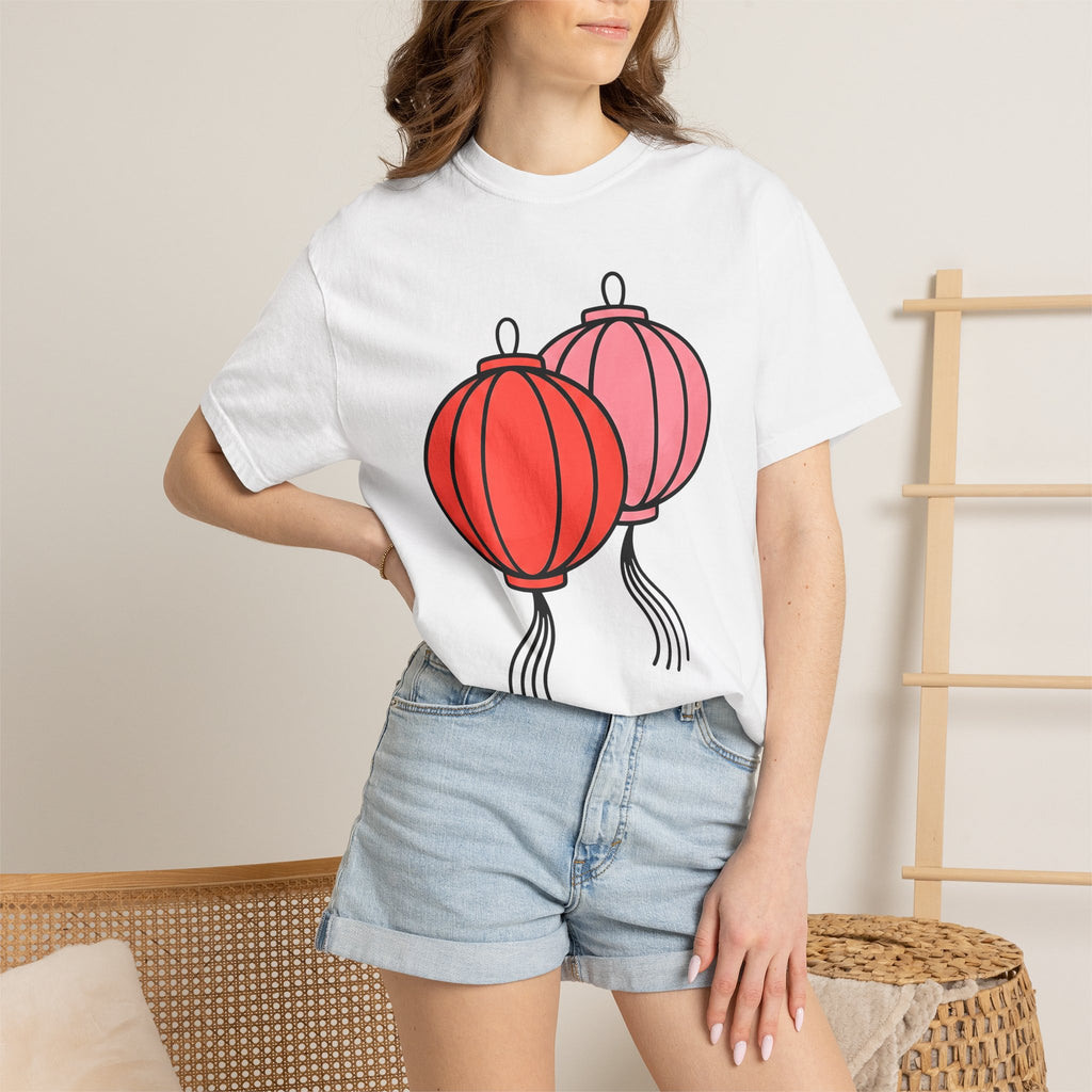 Lantern Pair Shirt Chinese New Year Festival Gift Women Minimalist Tee Lamp T-Shirt Lunar New Year Fan Simple Tshirt Celebration Graphic