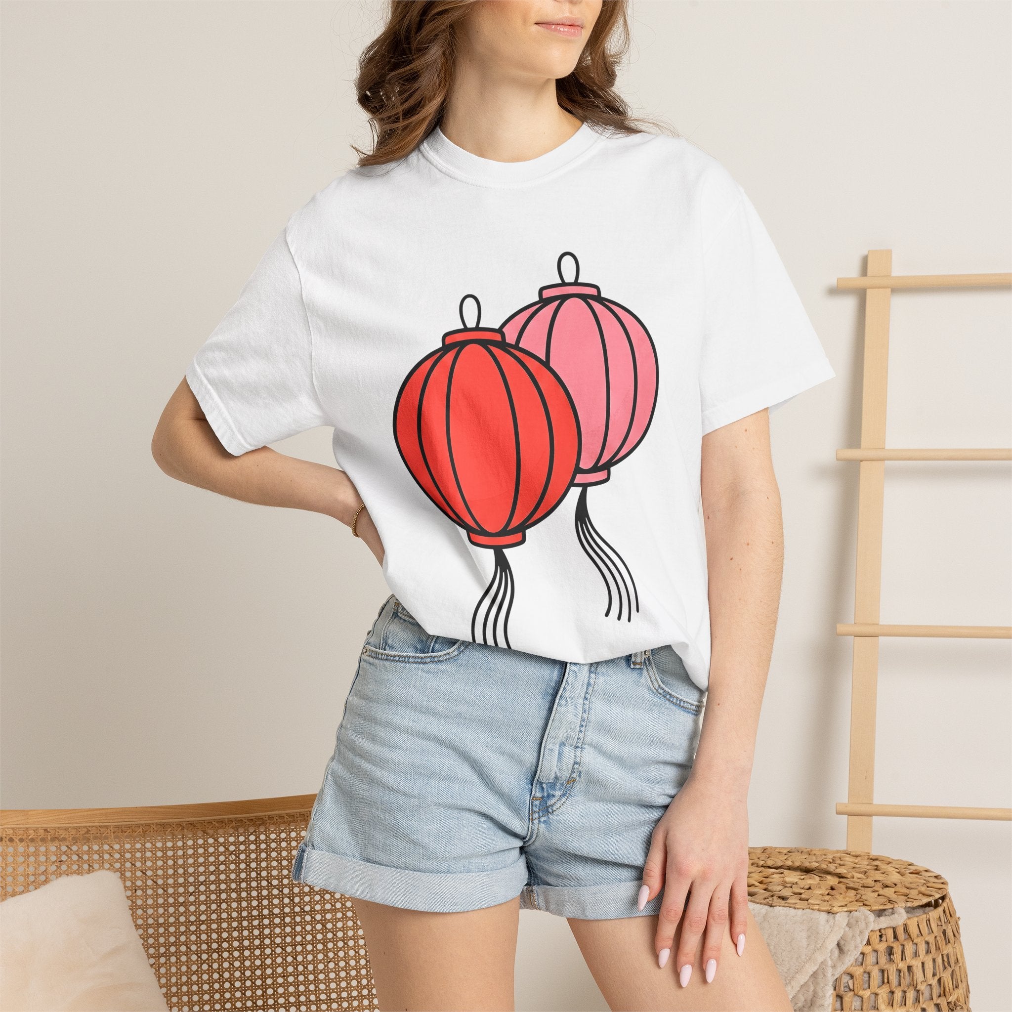 Lantern Pair Shirt Chinese New Year Festival Gift Women Minimalist Tee Lamp T-Shirt Lunar New Year Fan Simple Tshirt Celebration Graphic