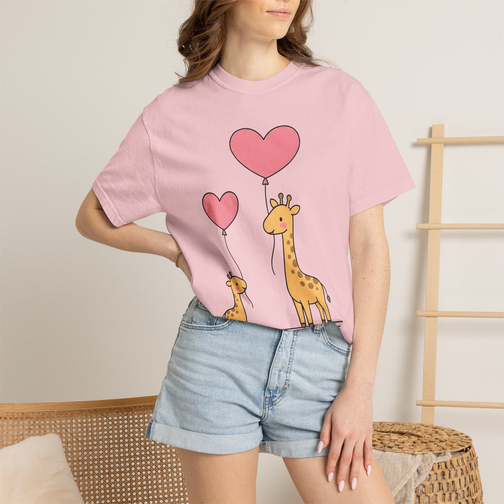 Giraffe Pair Shirt Animals Affection Gift Women Sweet Tee Giraffes T-Shirt Wildlife Fan Cute Tshirt Love Graphic Clean Heart Balloon Tshirt