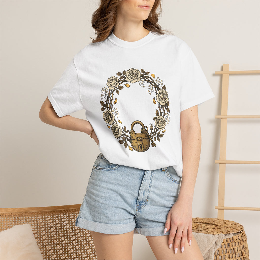 Flower Ring Shirt Holiday Bouquet Gift Women Retro Tee Floral T-Shirt Vacation Fan Vintage Tshirt Arrangement Graphic Sketch Lock Tshirt