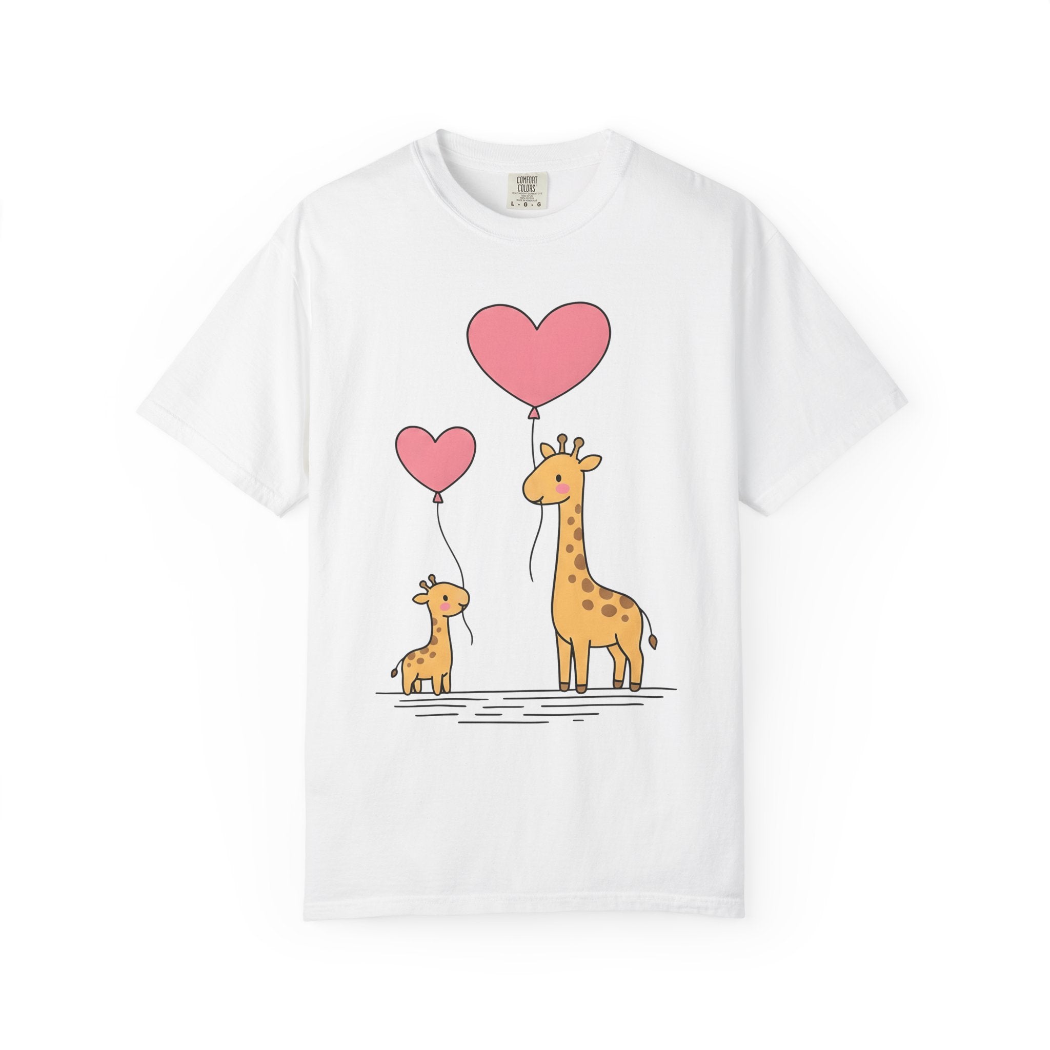 Giraffe Pair Shirt Animals Affection Gift Women Sweet Tee Giraffes T-Shirt Wildlife Fan Cute Tshirt Love Graphic Clean Heart Balloon Tshirt