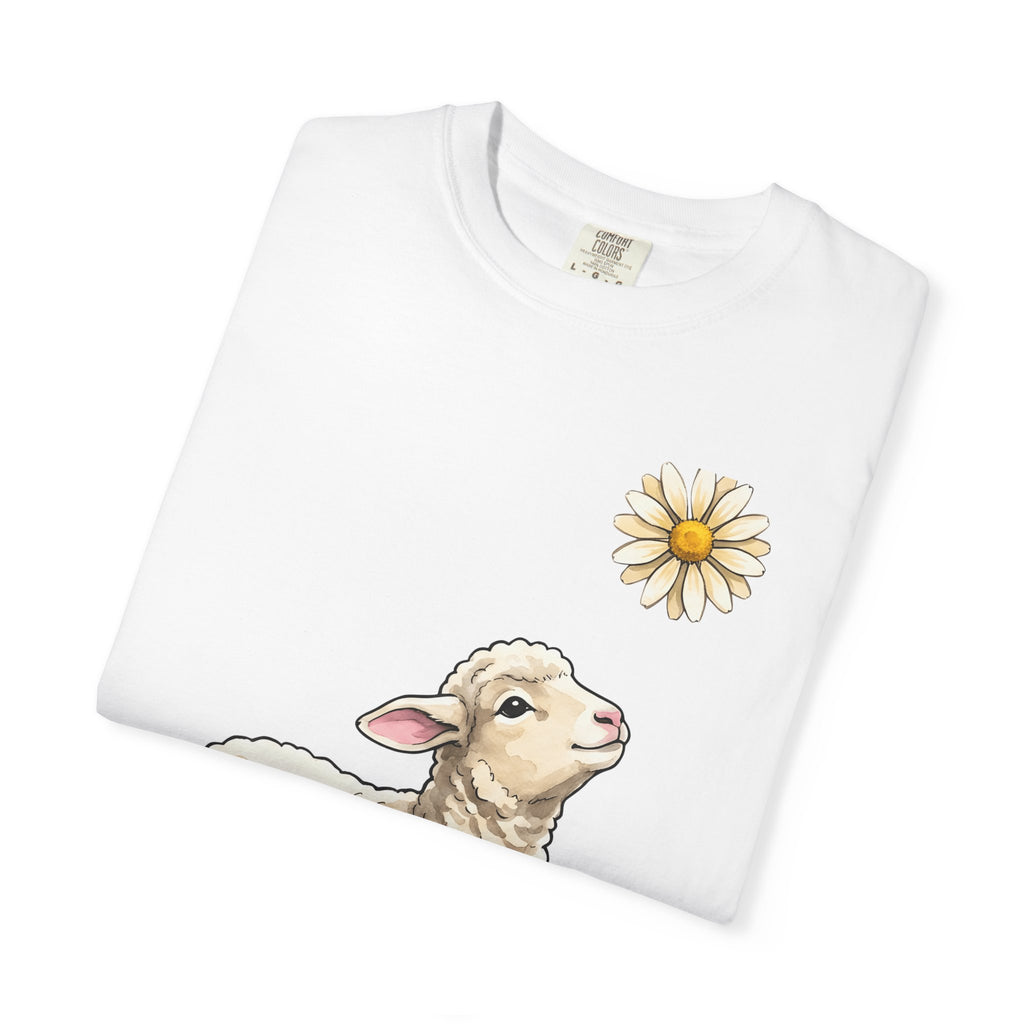 Lamb Shirt Easter Flora Gift Women Pastel Tee Sheep T-Shirt Easter Fan Botanical Graphic Tshirt Line Art Wildflower Tshirt
