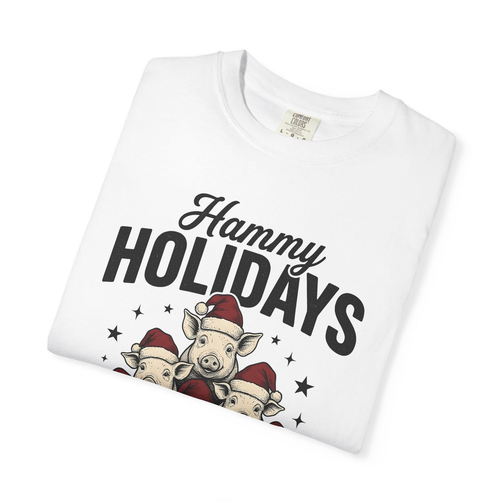 Pig Xmas Hats Shirt Christmas Farm Gift Women Classic Tee Swine T-Shirt Xmas Fan Holiday Tshirt Ranch Graphic Cartoon Glitter Tshirt
