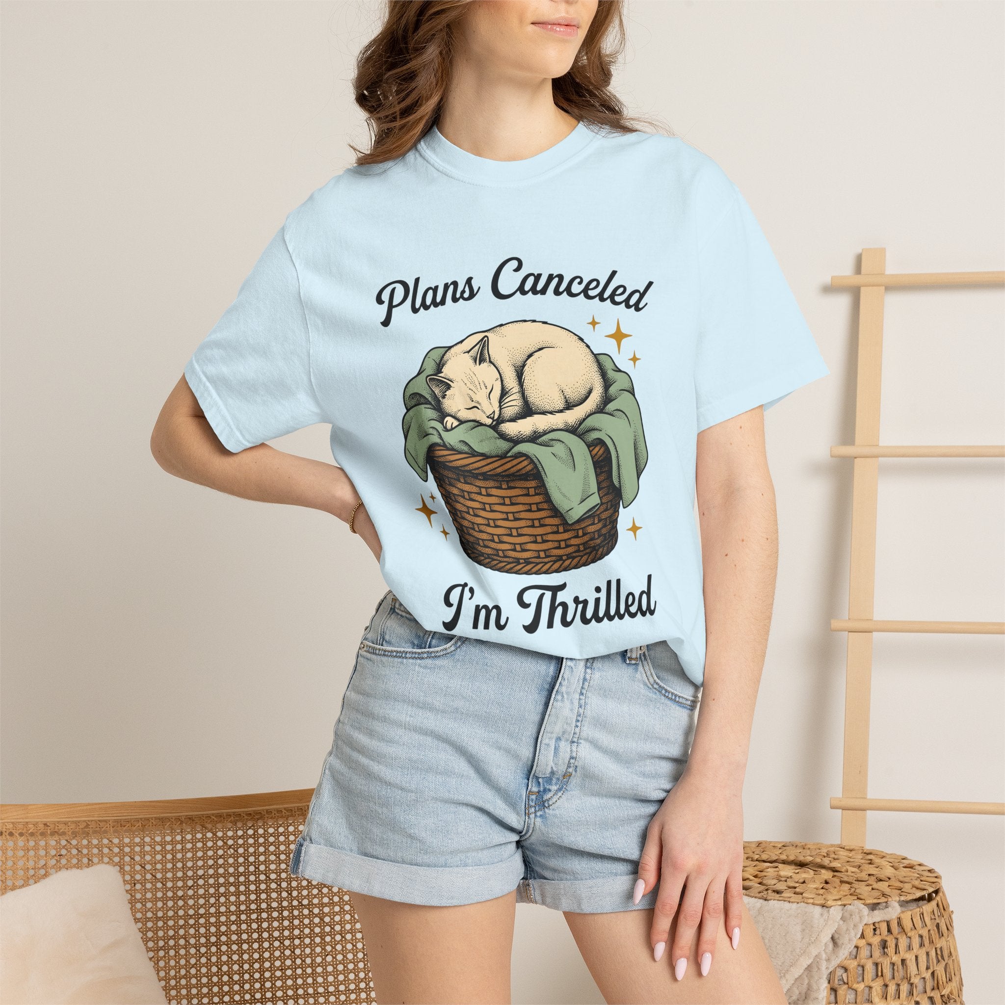 Sleeping Cat Shirt Cat Introvert Gift Women Vintage Tee Kitten T-Shirt Feline Fan Retro Tshirt Quiet Graphic Hand Drawn Wicker Basket Tshirt