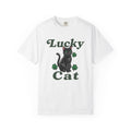 Black Cat Shirt St Patricks Day Kitty Gift Women Hand Drawn Tee Cat T-Shirt Shamrock Fan Cat Graphic Kitten Illustration Sketch Green Clover