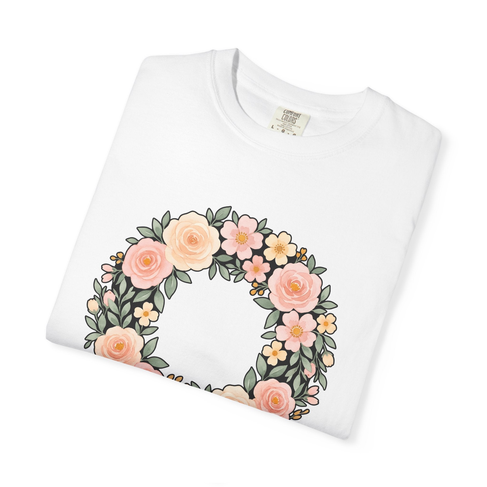 Flower Wreath Shirt Easter Flowers Gift Women Watercolor Tee Wreath T-Shirt Easter Fan Floral Tshirt Painted Graphic Floral Design Sketch