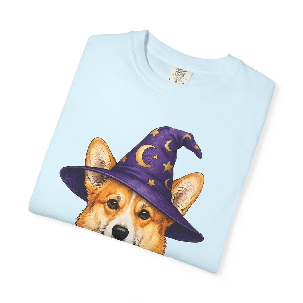 Corgi Mage Shirt Dog Holiday Gift Women Sketch Tee Pembroke Welsh Corgi T-Shirt Dog Fan Drawing Graphic Retro Pointed Hat Tshirt