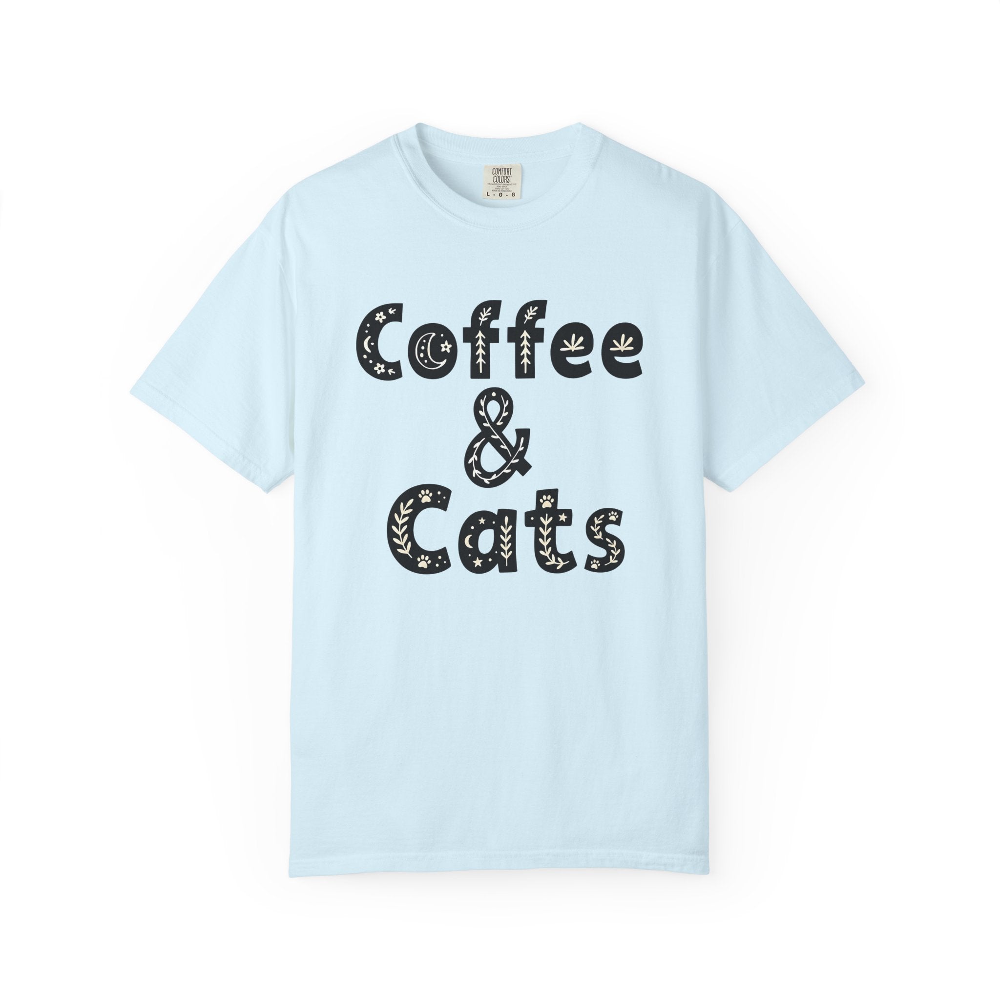 Coffee Cat Shirt Coffee Pet Gift Women Boho Tee Kitty Cat T-Shirt Coffee Fan Feline Graphic Tshirt Whimsical Paw Print Tshirt
