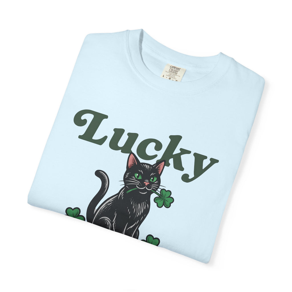Black Cat Shirt St Patricks Day Kitty Gift Women Hand Drawn Tee Cat T-Shirt Shamrock Fan Cat Graphic Kitten Illustration Sketch Green Clover